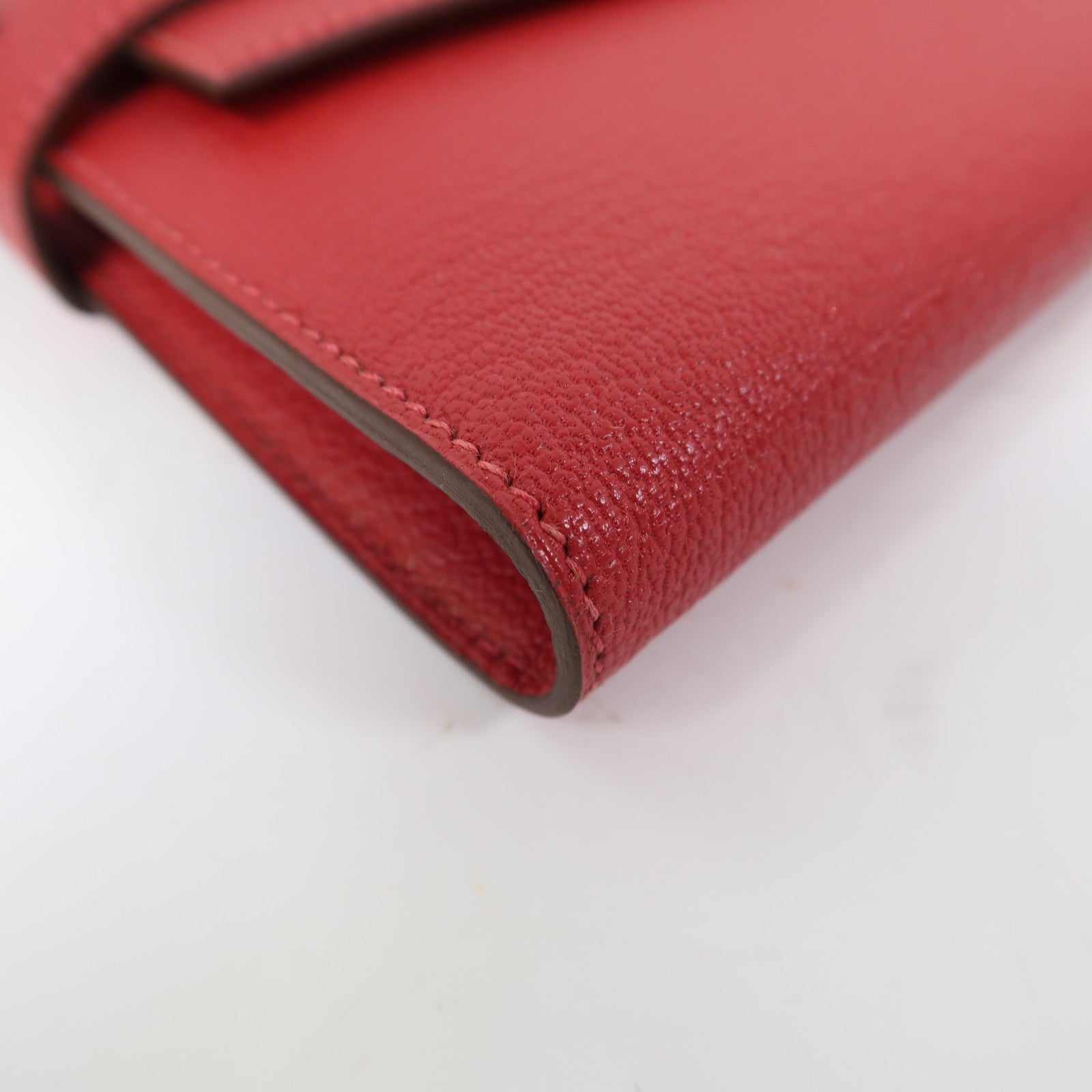 HERMES Chevre皮革Kelly Wallet金扣長錢包法拉利紅色