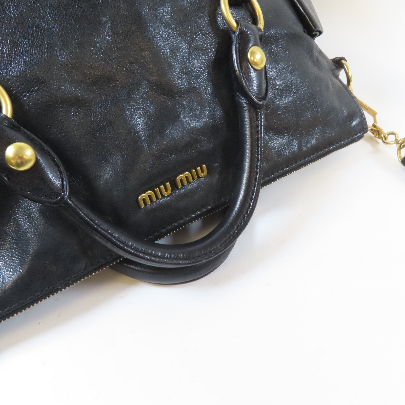 Miu Miu 牛皮皮革2 Way Shoulder Bag金扣手挽肩背兩用袋黑色