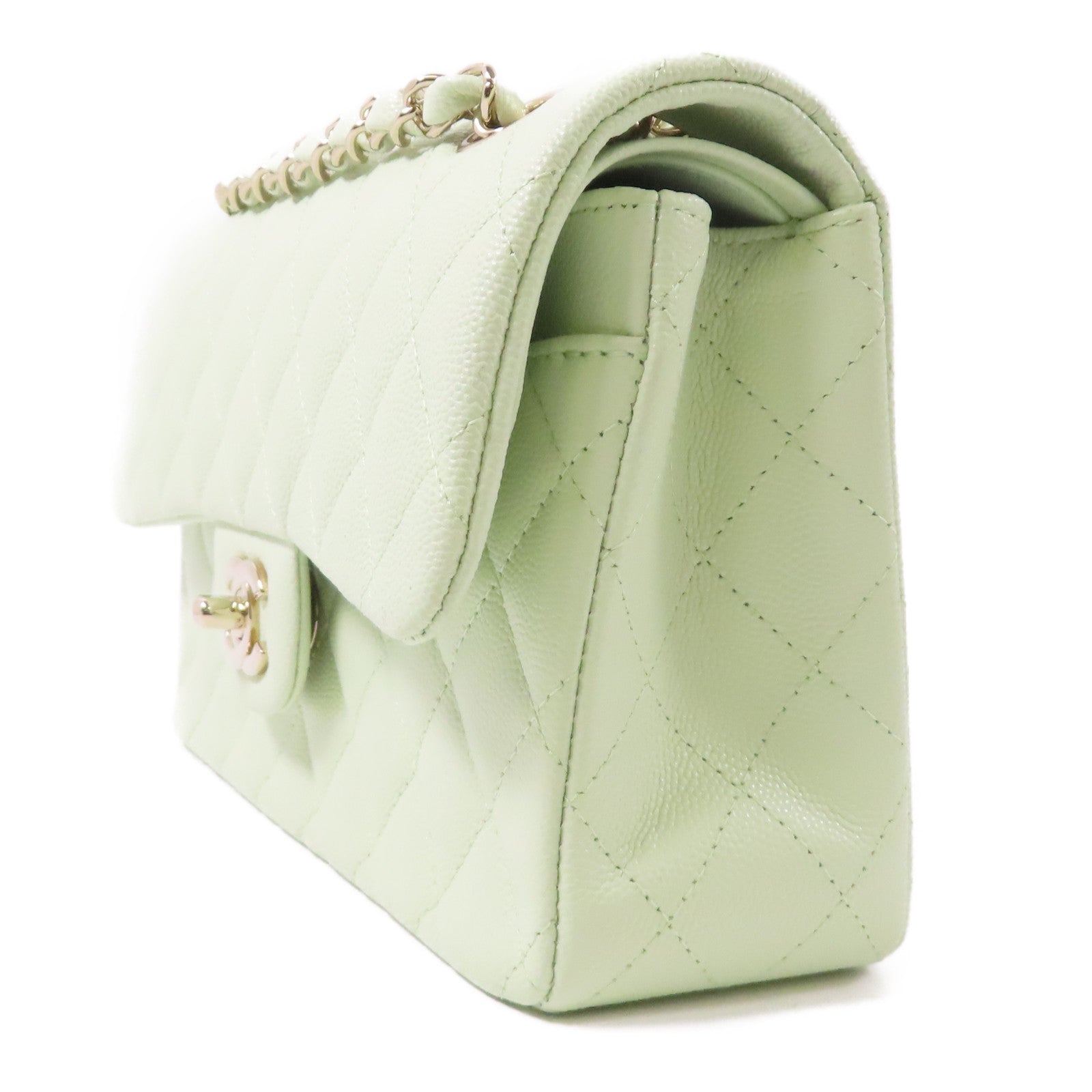CHANEL 牛皮皮革Classic 23金扣鏈帶肩背袋淺綠色