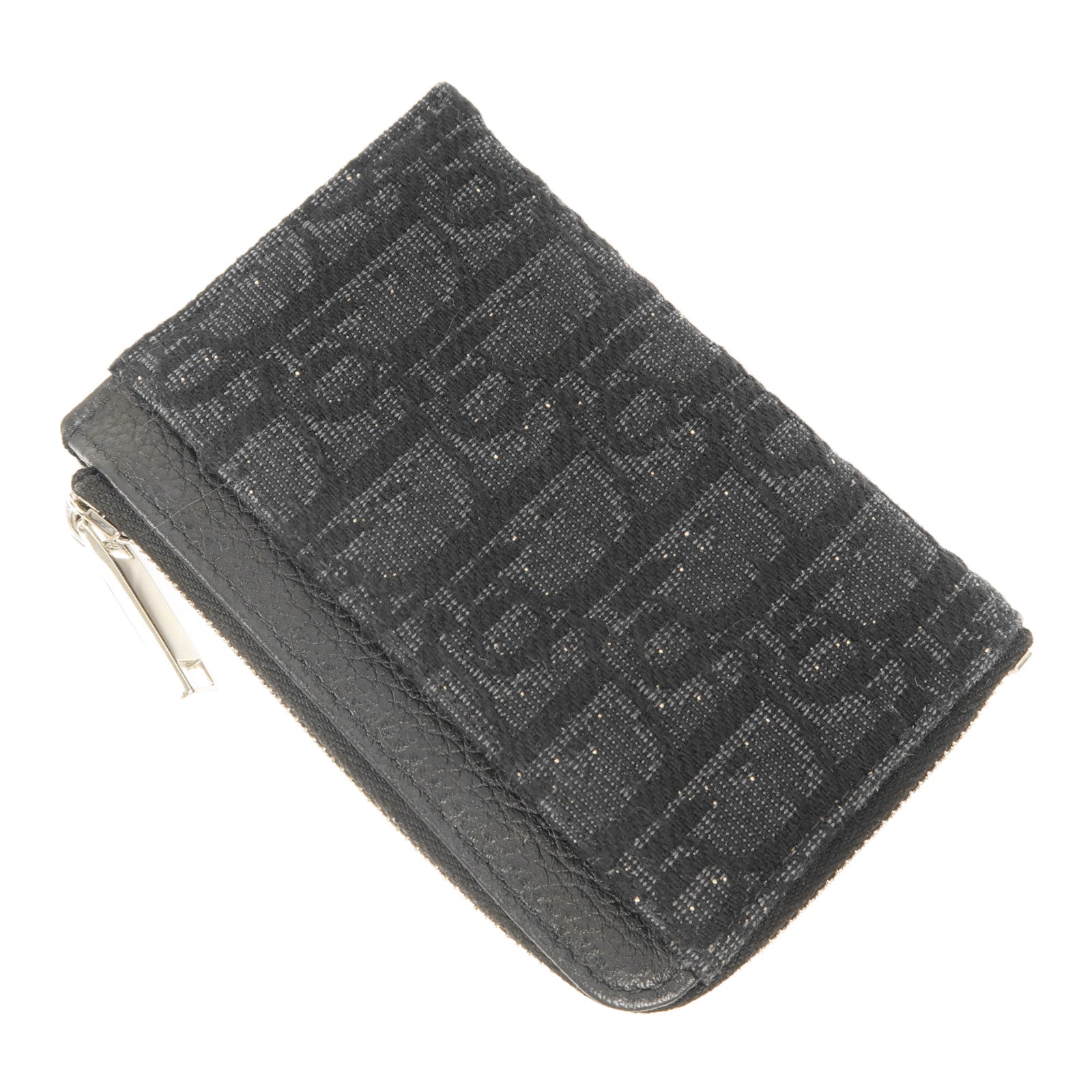 Dior 帆布/牛皮皮革Oblique Card Case銀扣卡片套