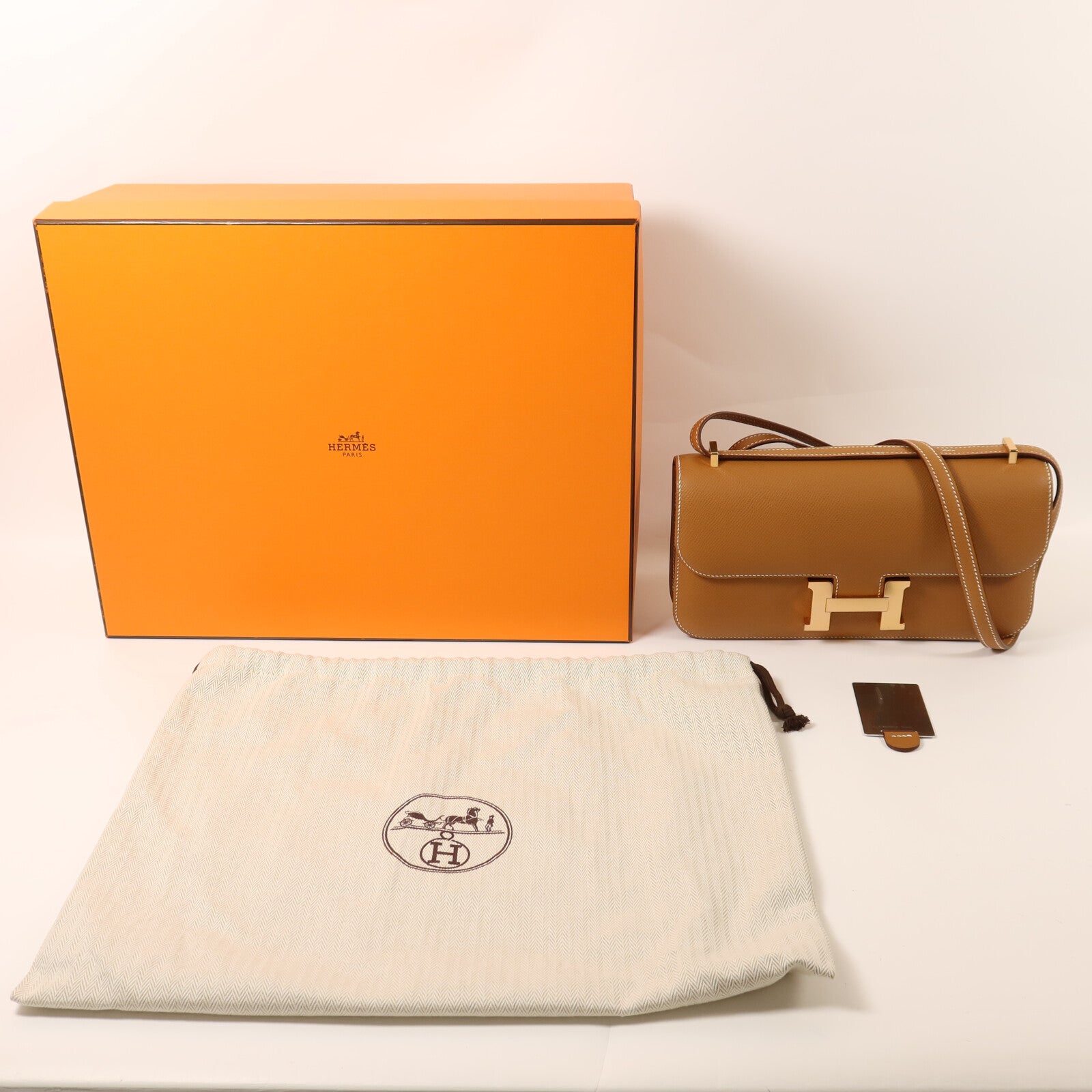 HERMES Epsom皮革Constance Elan金扣肩背袋Gold