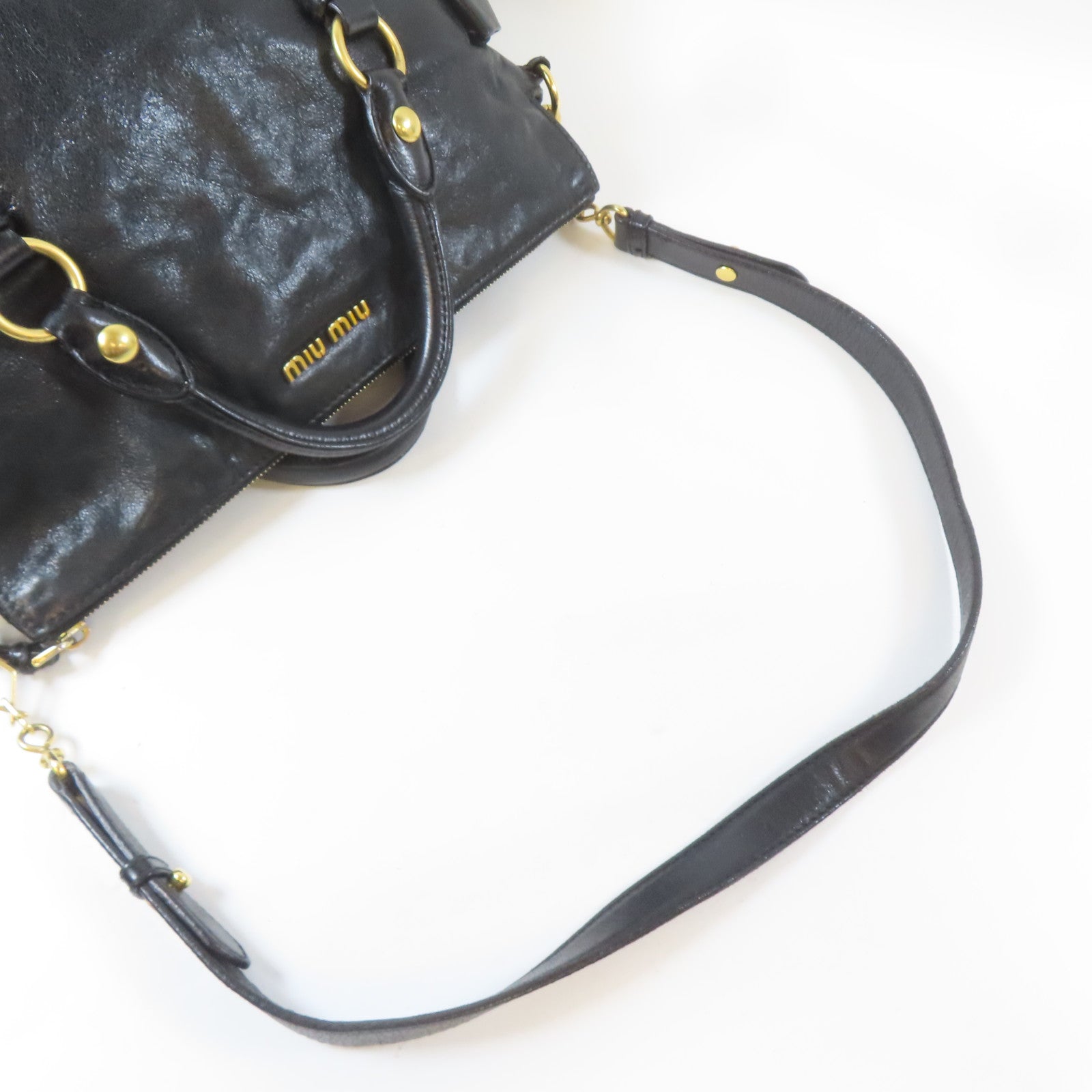 Miu Miu 牛皮皮革2 Way Shoulder Bag金扣手挽肩背兩用袋黑色