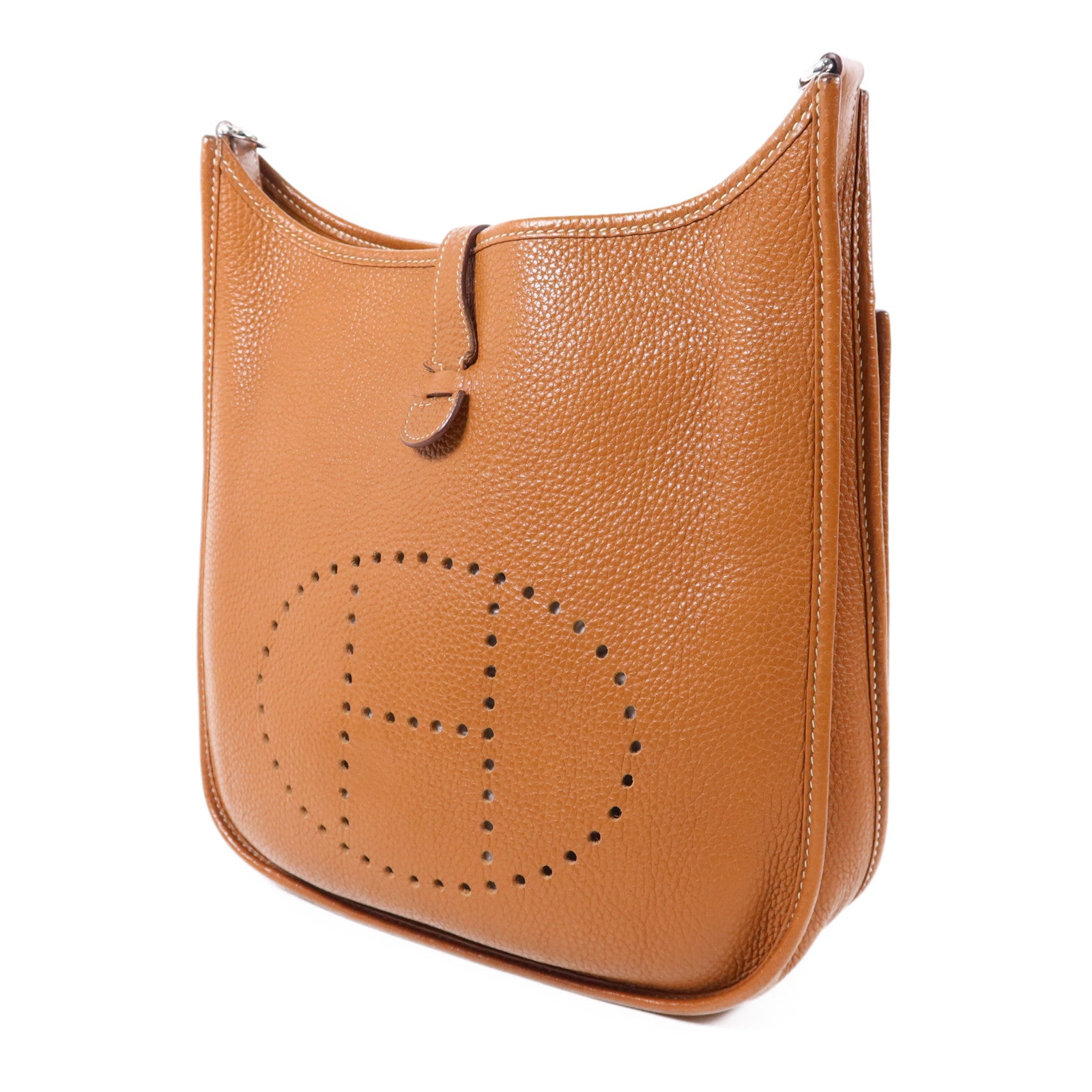 HERMES Clemence皮革Evelyne PM銀扣肩背袋Gold