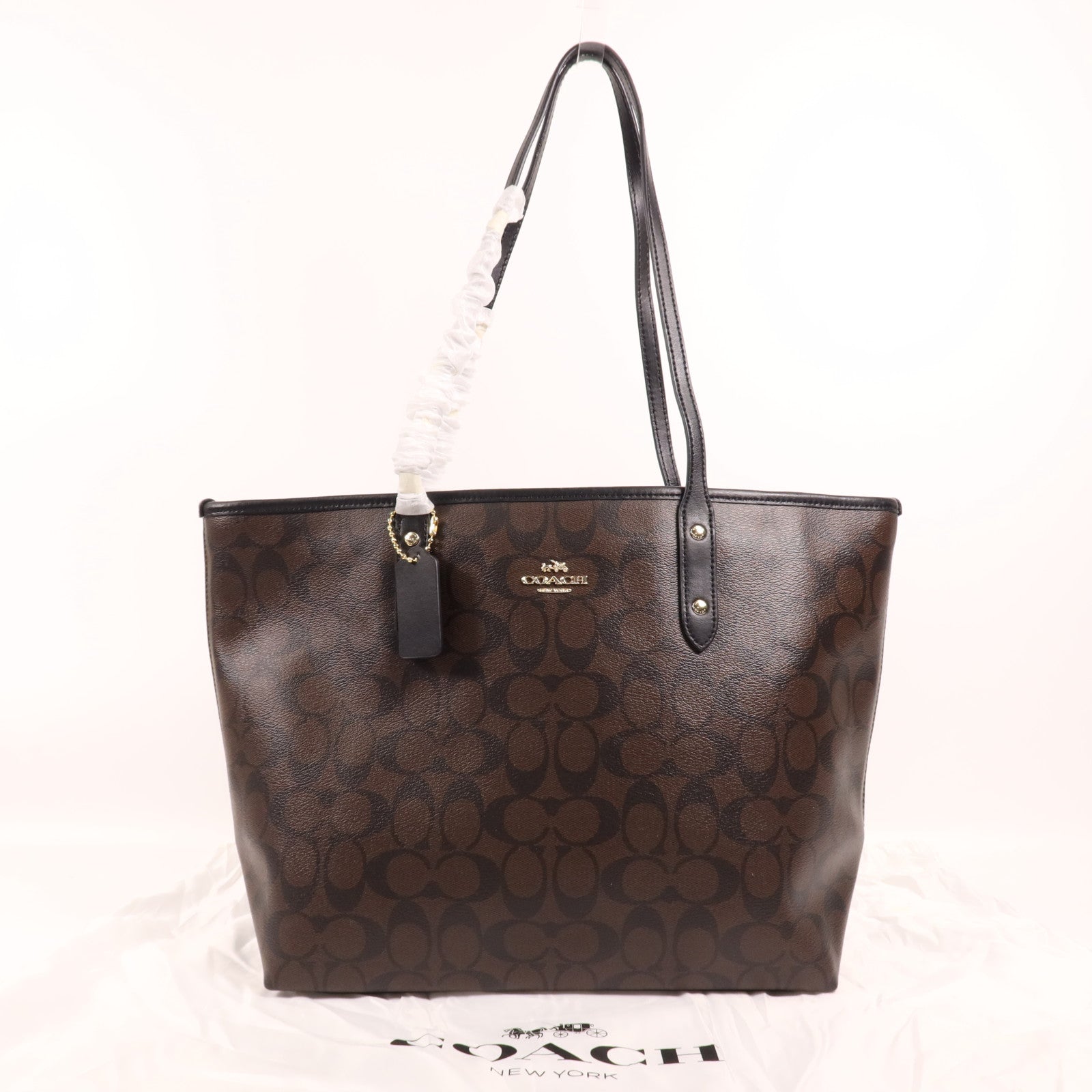 COACH 塗層帆布Tote Bag金扣肩背袋