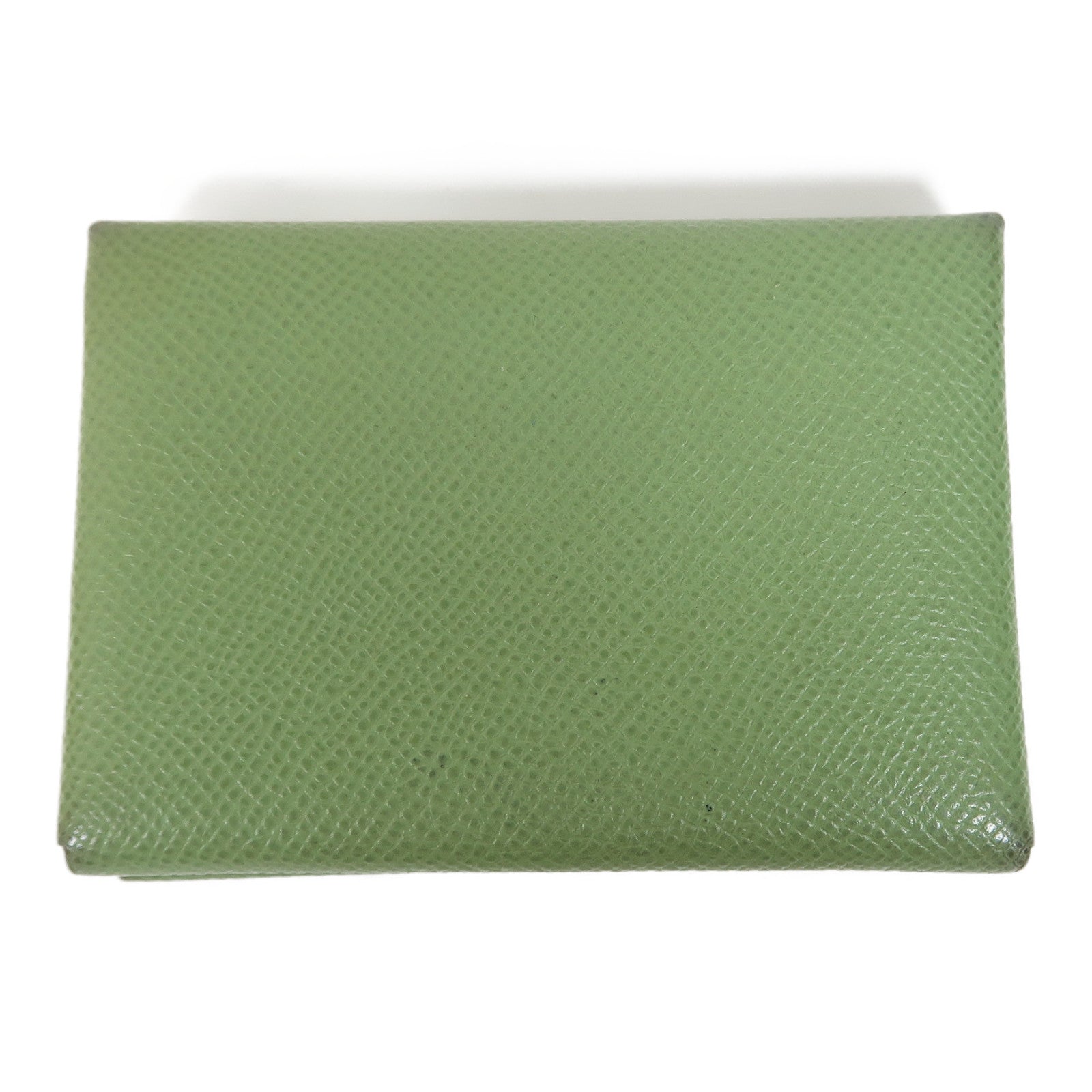 HERMES Epsom皮革Calvi Duo銀扣卡片套Vert Criquet綠色