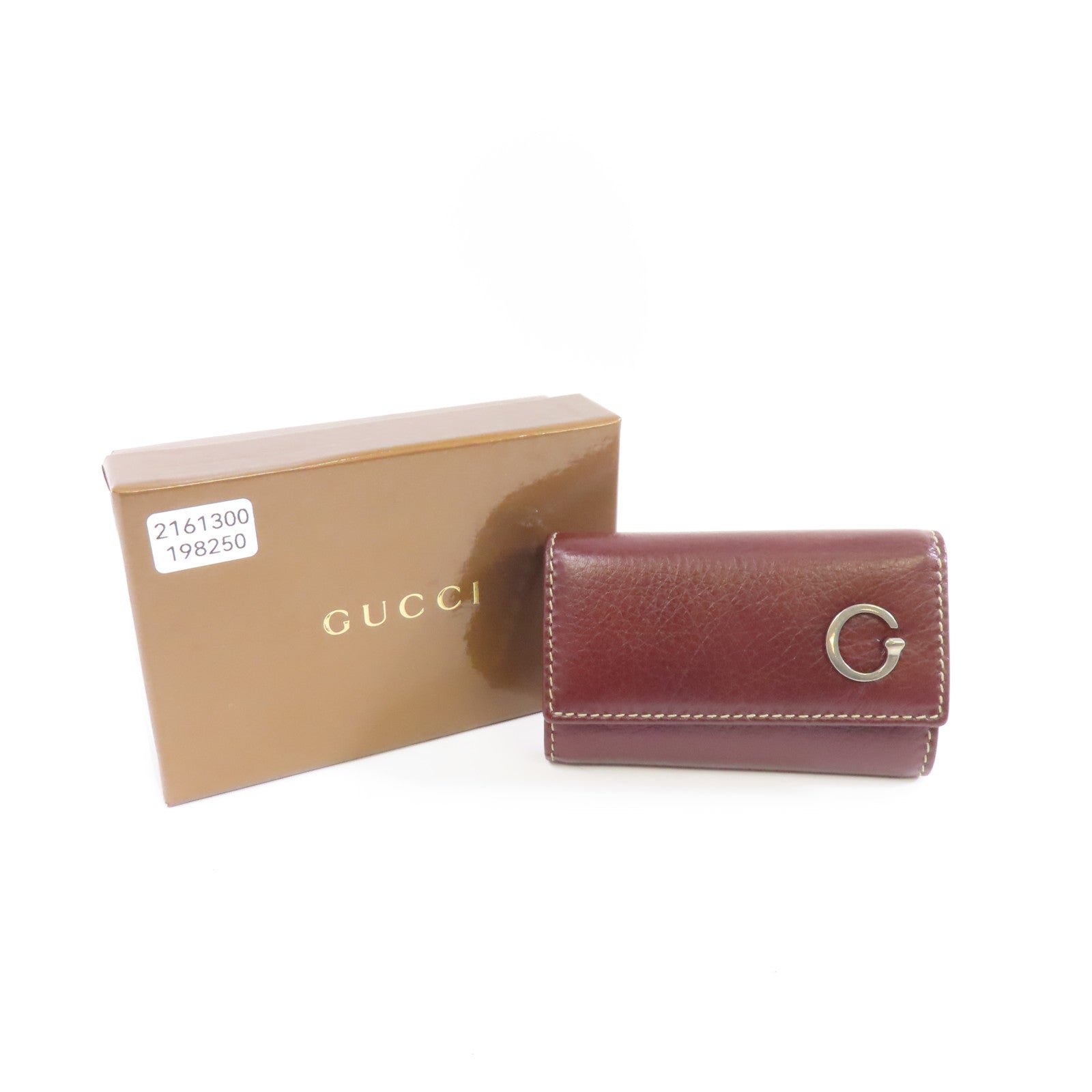 GUCCI 【激減優惠】牛皮皮革Key Case銀扣鎖匙包酒紅色