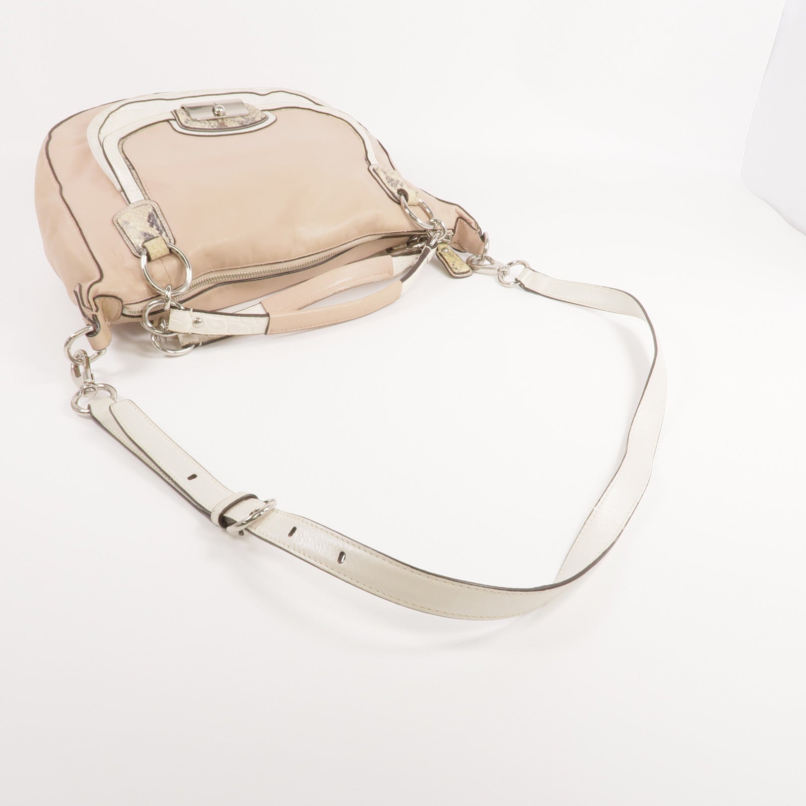 COACH 【激減優惠】牛皮/壓花皮革2 Way Shoulder銀扣手挽肩背兩用袋