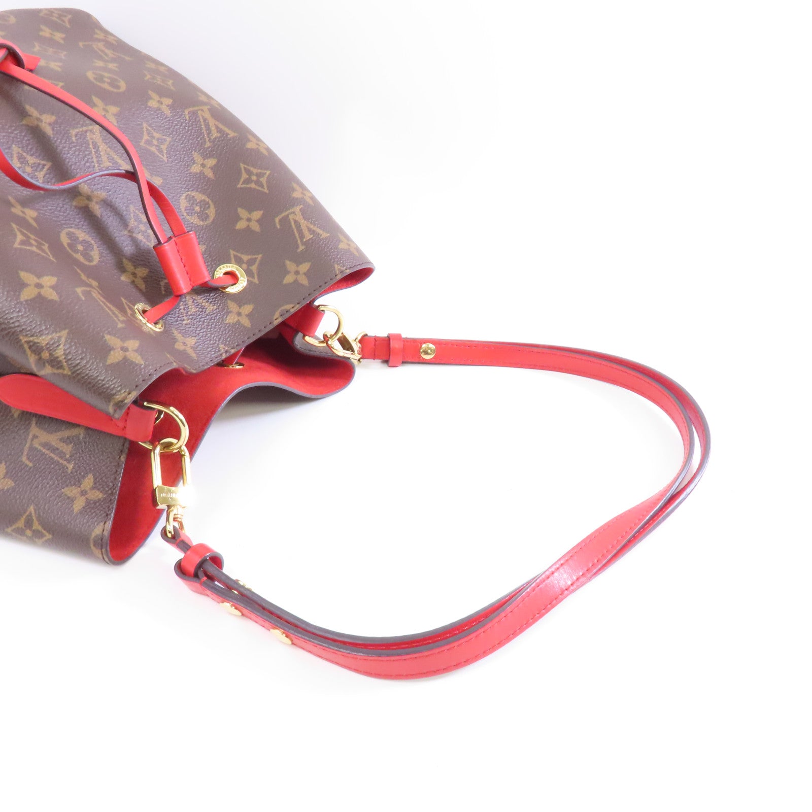 LOUIS VUITTON Monogram Neo Noe金扣肩背袋啡色/紅色