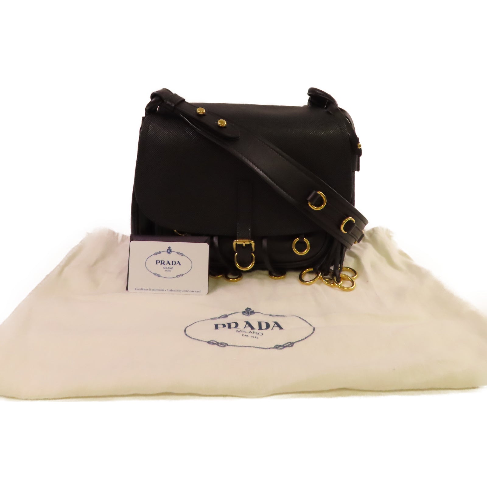 PRADA Saffiano皮革Corsaire Shoulder Bag金扣肩背袋黑色