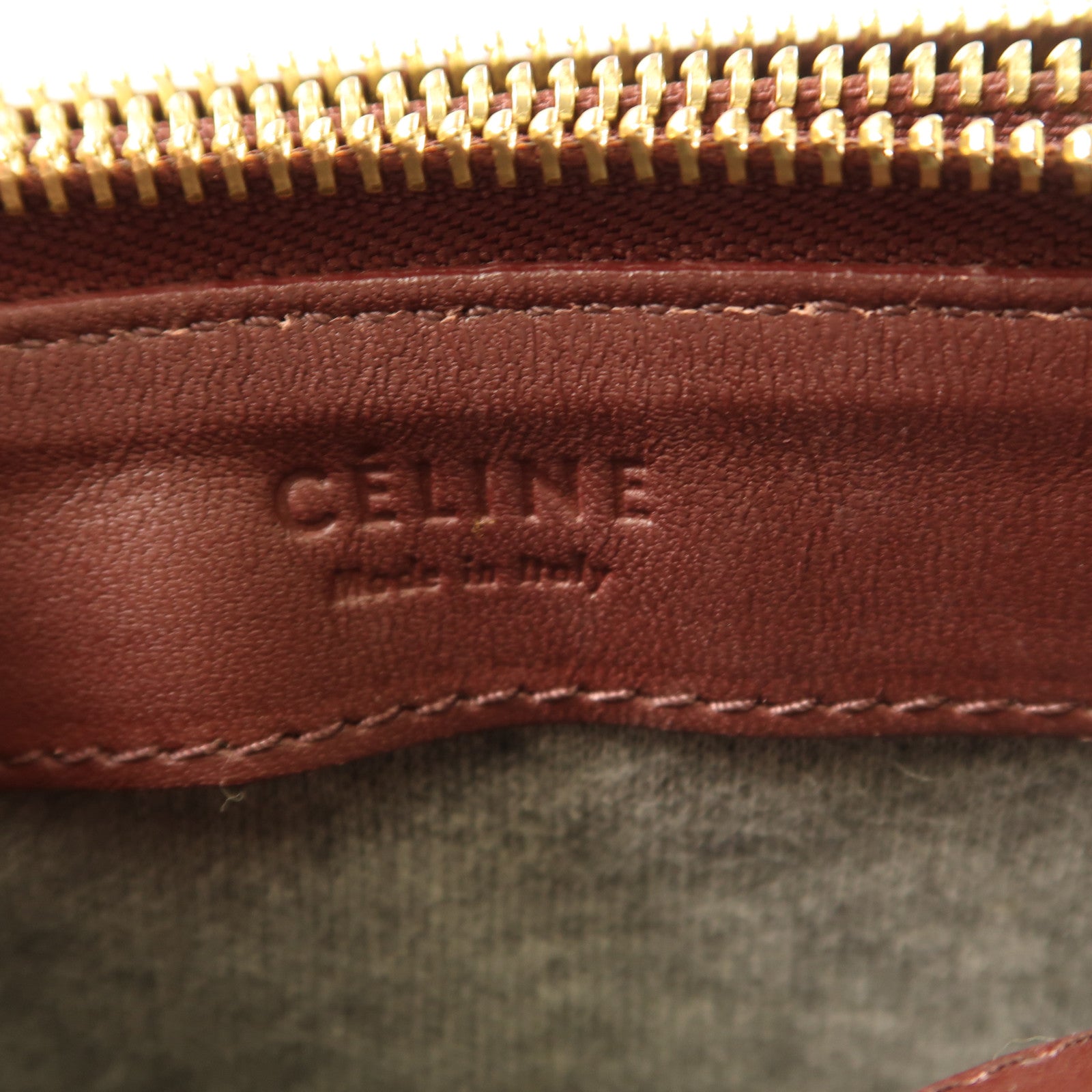 CELINE 牛皮皮革Trio金扣肩背袋酒紅色