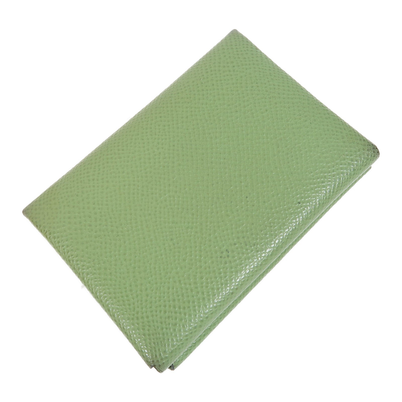 HERMES Epsom皮革Calvi Duo銀扣卡片套Vert Criquet綠色