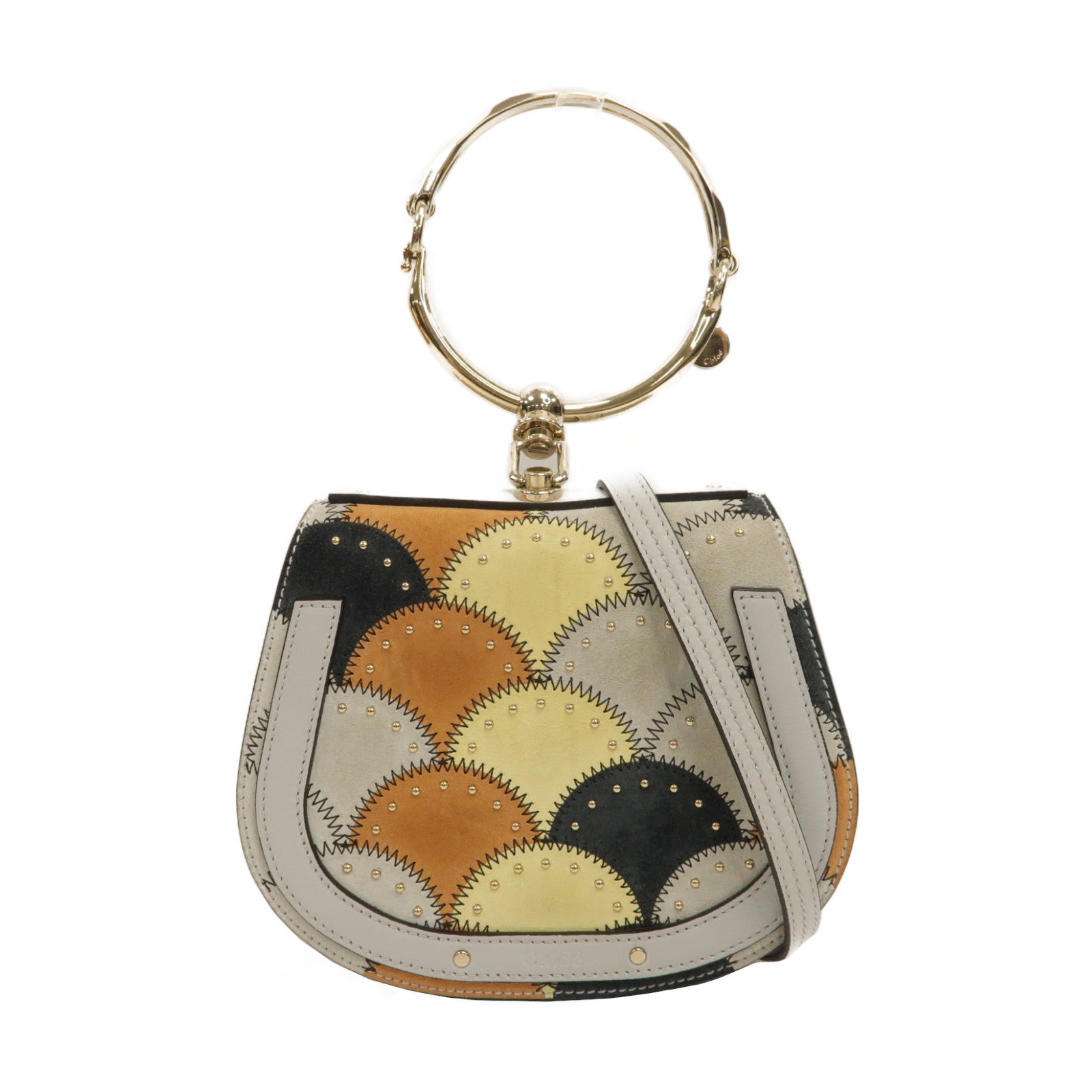 Chloe 牛皮皮革/麂皮皮革Bracelet Nile金扣肩背袋灰色