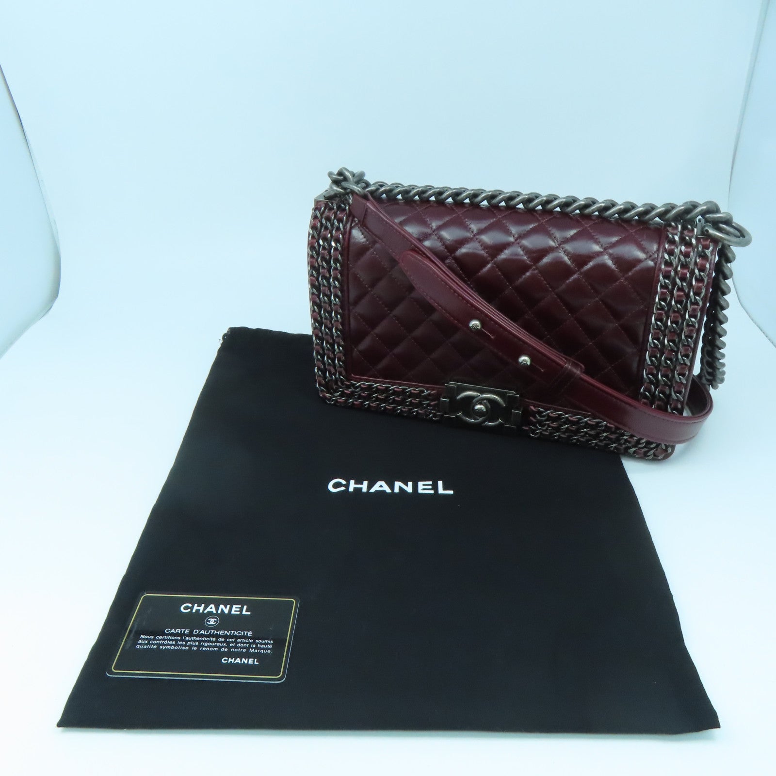 CHANEL Lingge cowhide leather Boy 25 silver buckle chain shoulder bag red