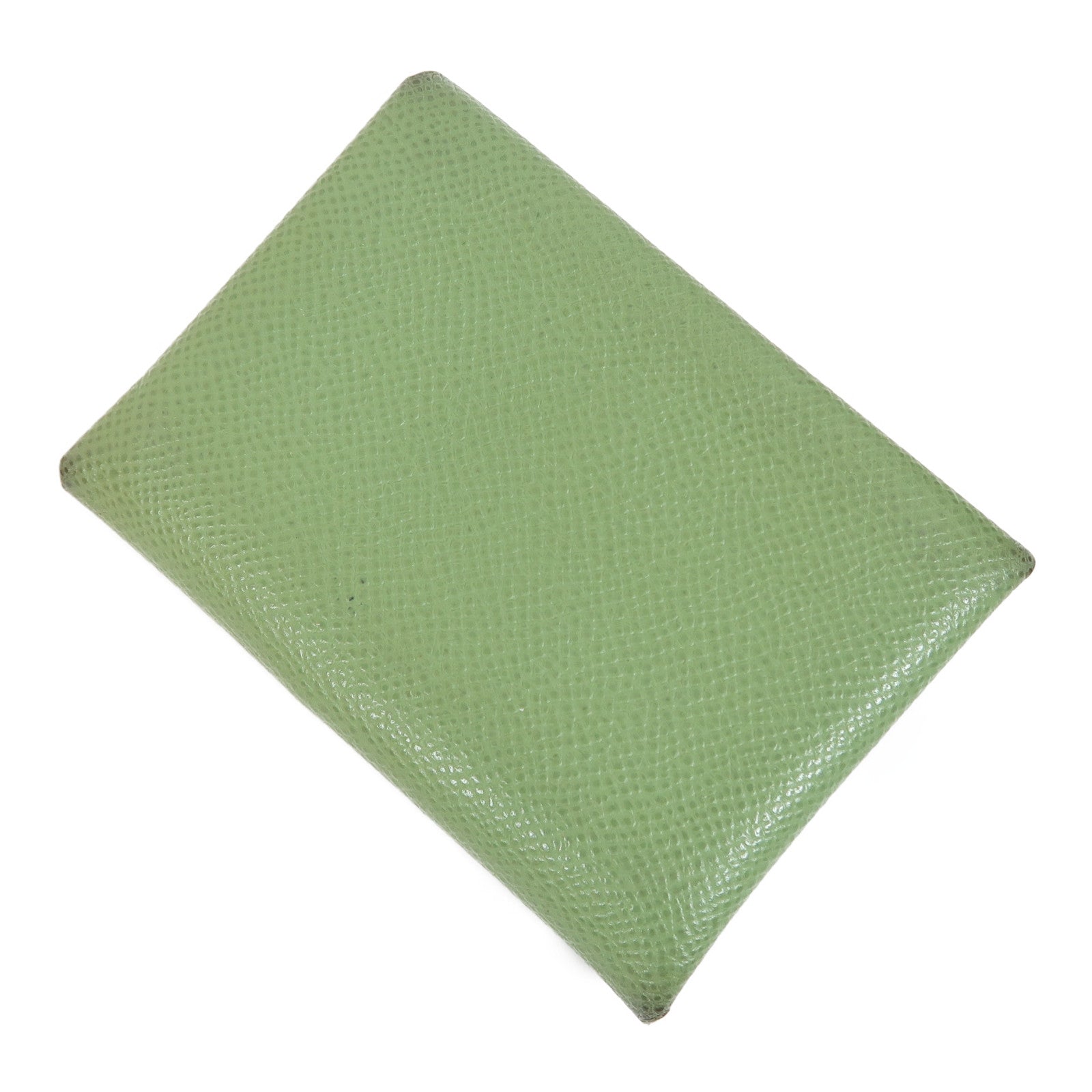 HERMES Epsom皮革Calvi Duo銀扣卡片套Vert Criquet綠色