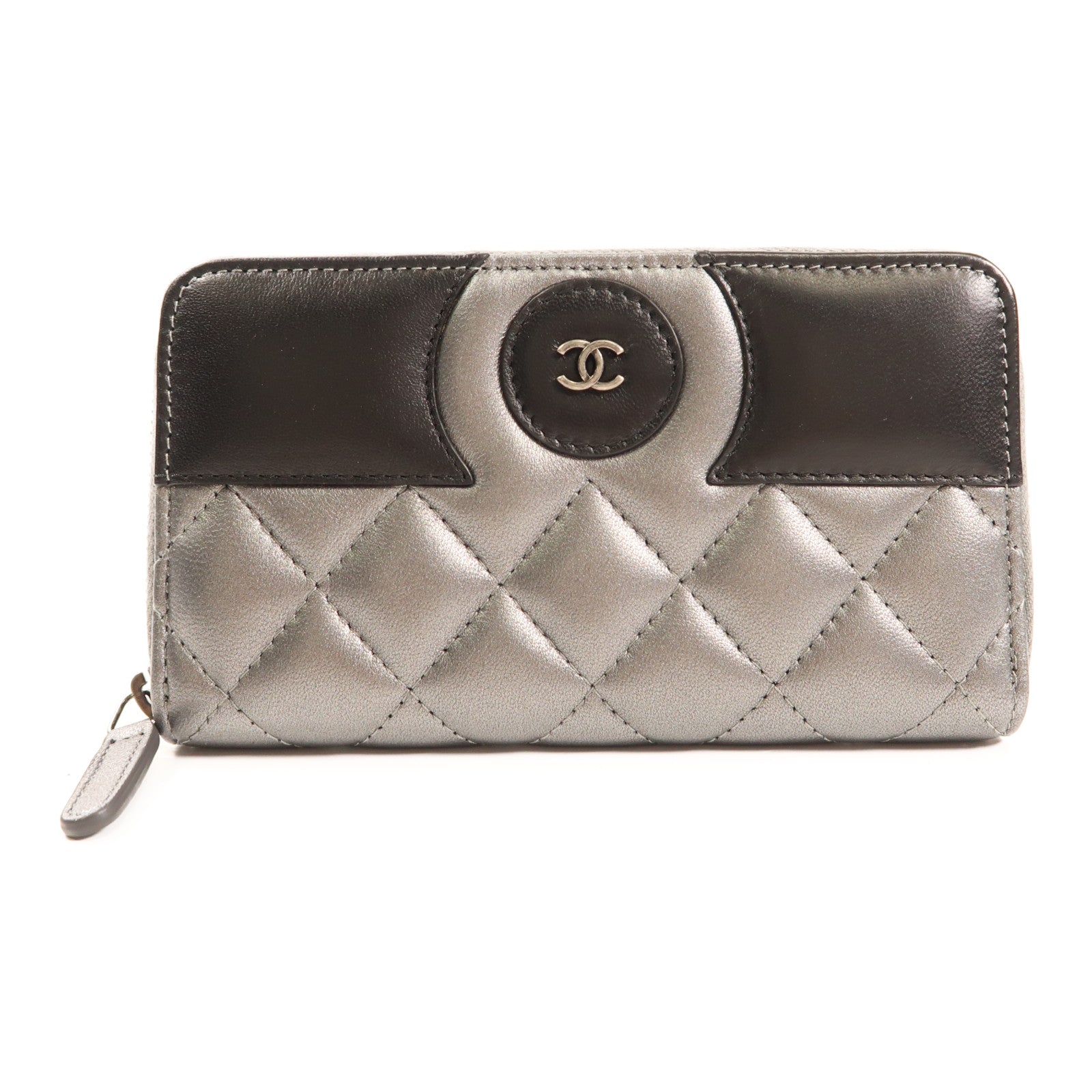 CHANEL 羊皮皮革Long Wallet銀扣長錢包
