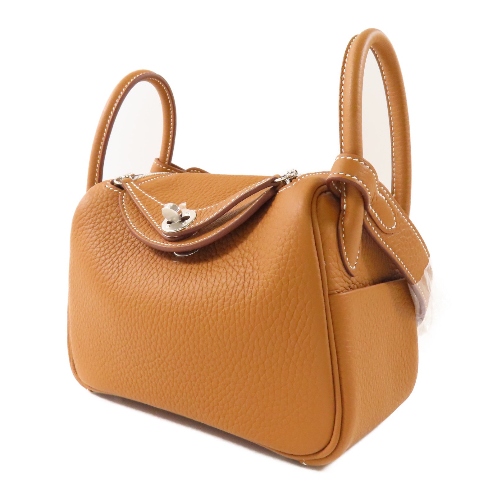 HERMES Clemence皮革Mini Lindy銀扣手挽肩背兩用袋Gold