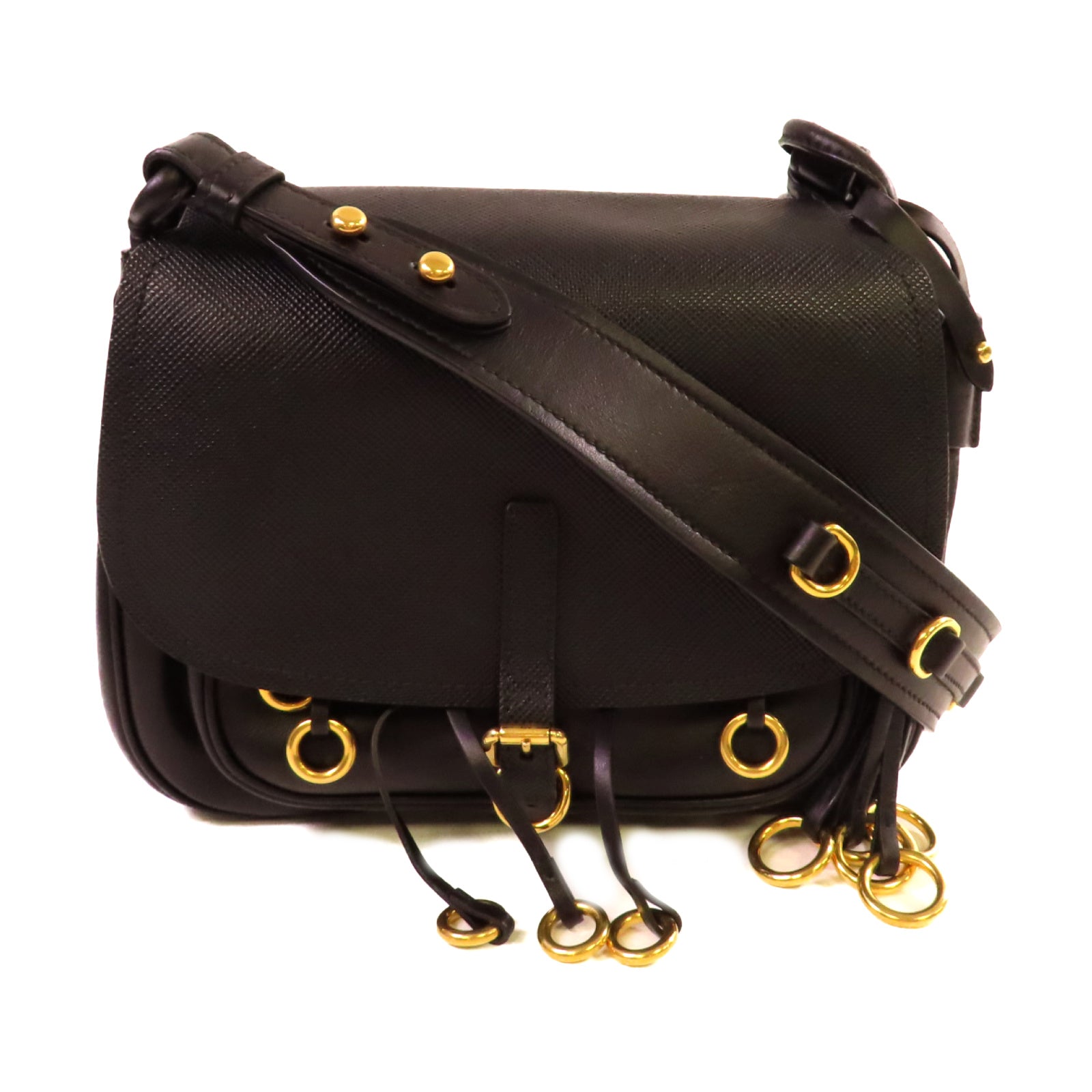 PRADA Saffiano皮革Corsaire Shoulder Bag金扣肩背袋黑色