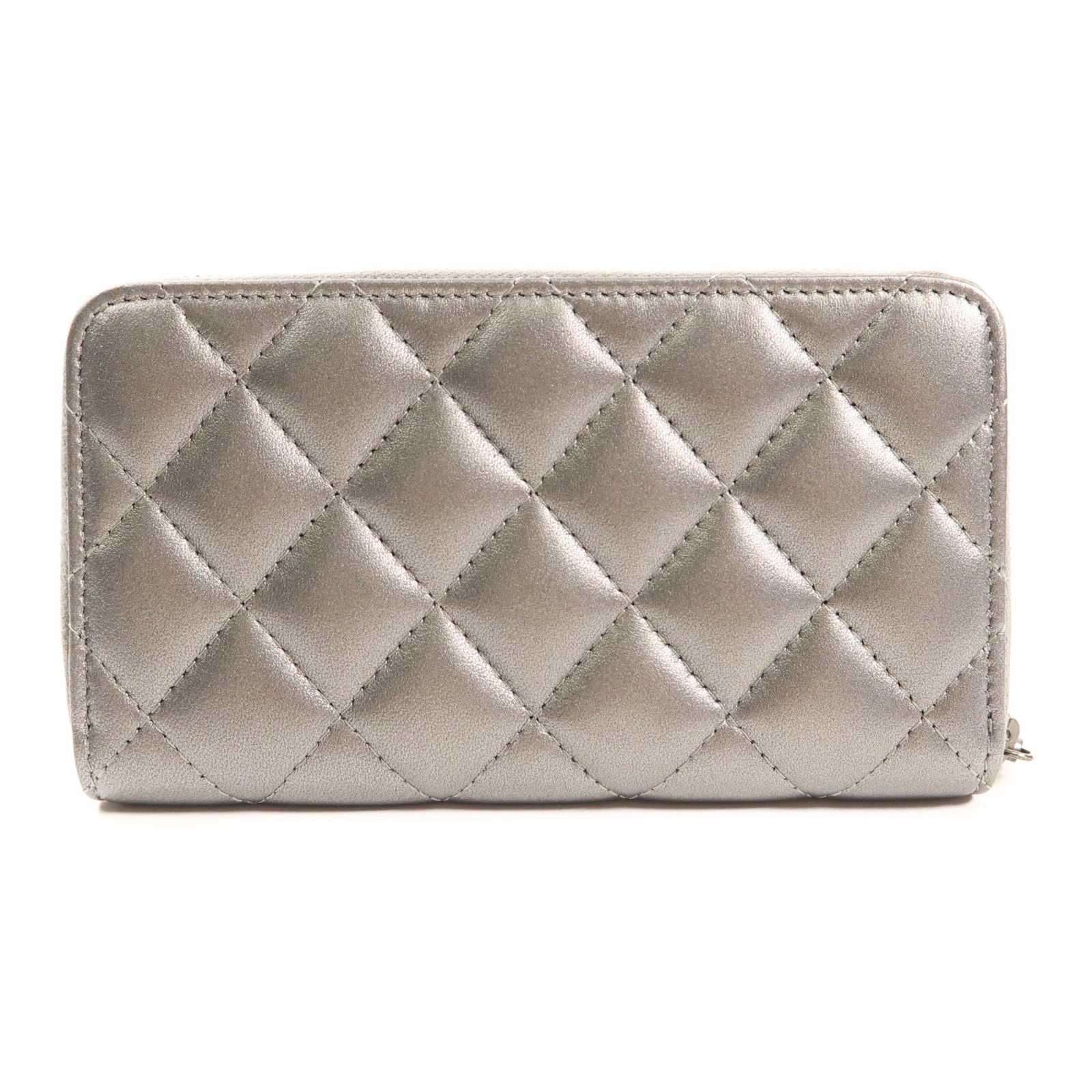 CHANEL 羊皮皮革Long Wallet銀扣長錢包