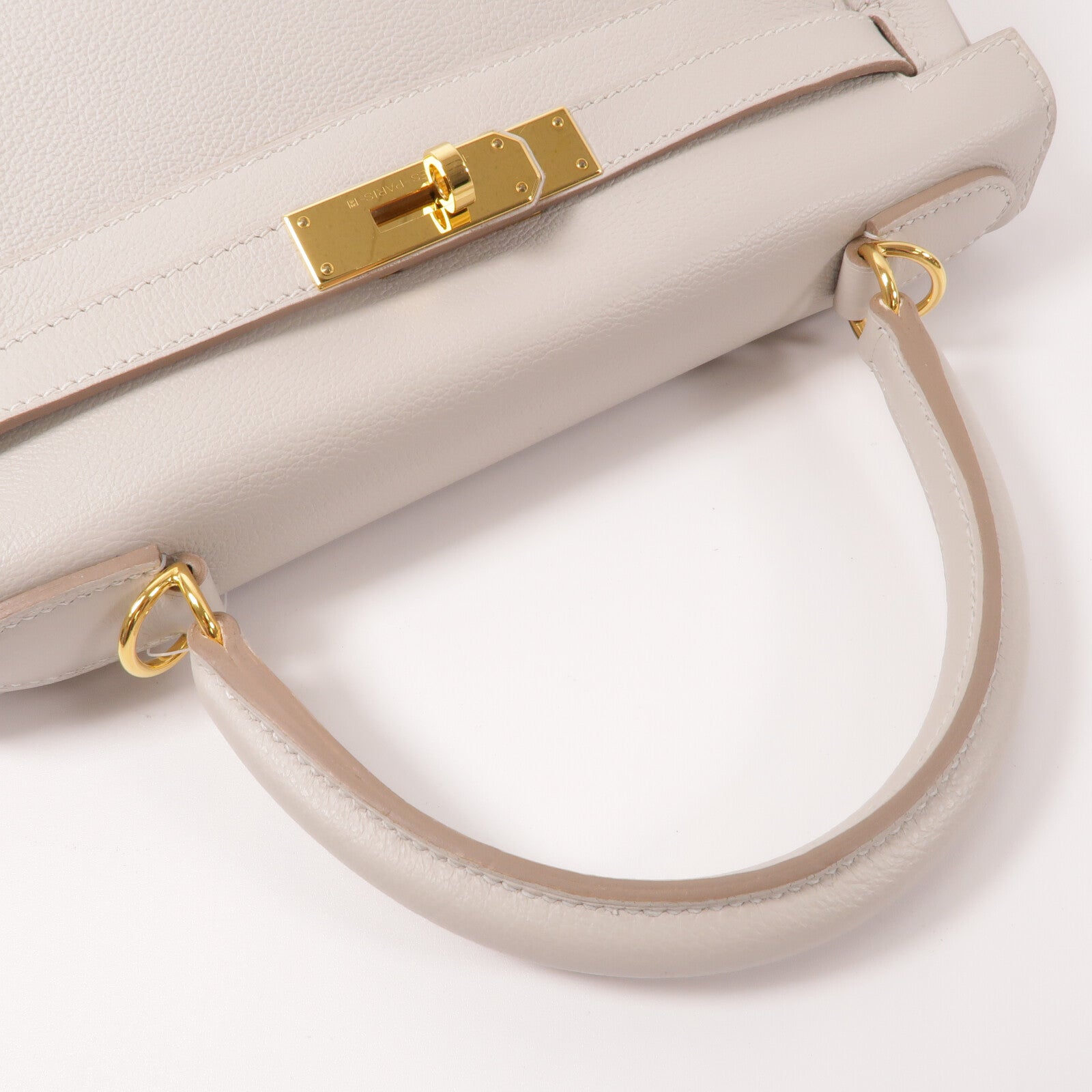 HERMES Evercolor皮革Kelly 28手挽肩背兩用袋Gris Pale