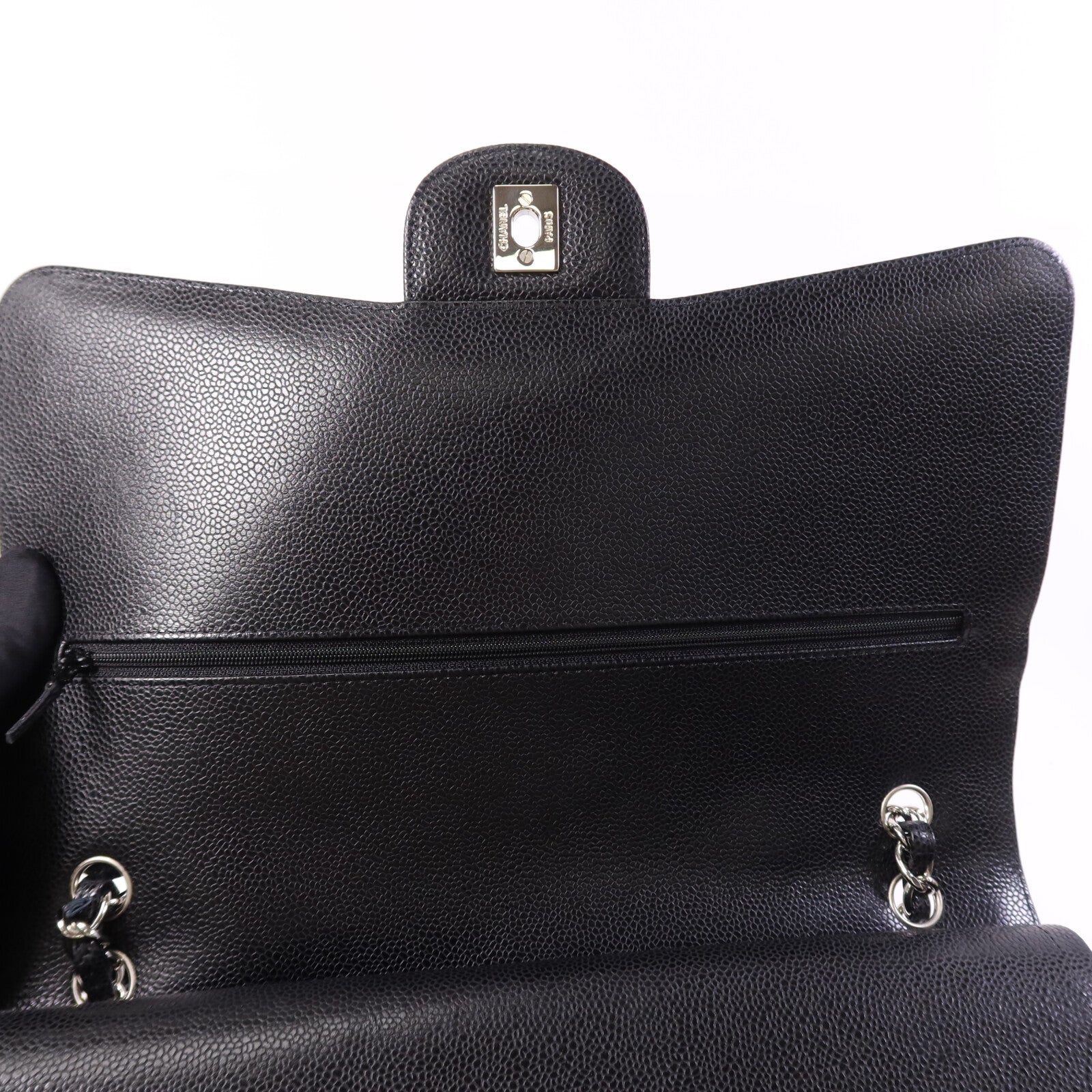 CHANEL 牛皮皮革Maxi Classic銀扣鏈帶肩背袋