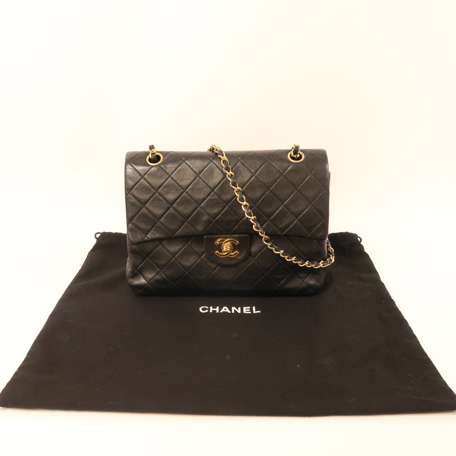 CHANEL 【激減優惠】菱格羊皮皮革Chain Shoulder金扣肩背袋黑色