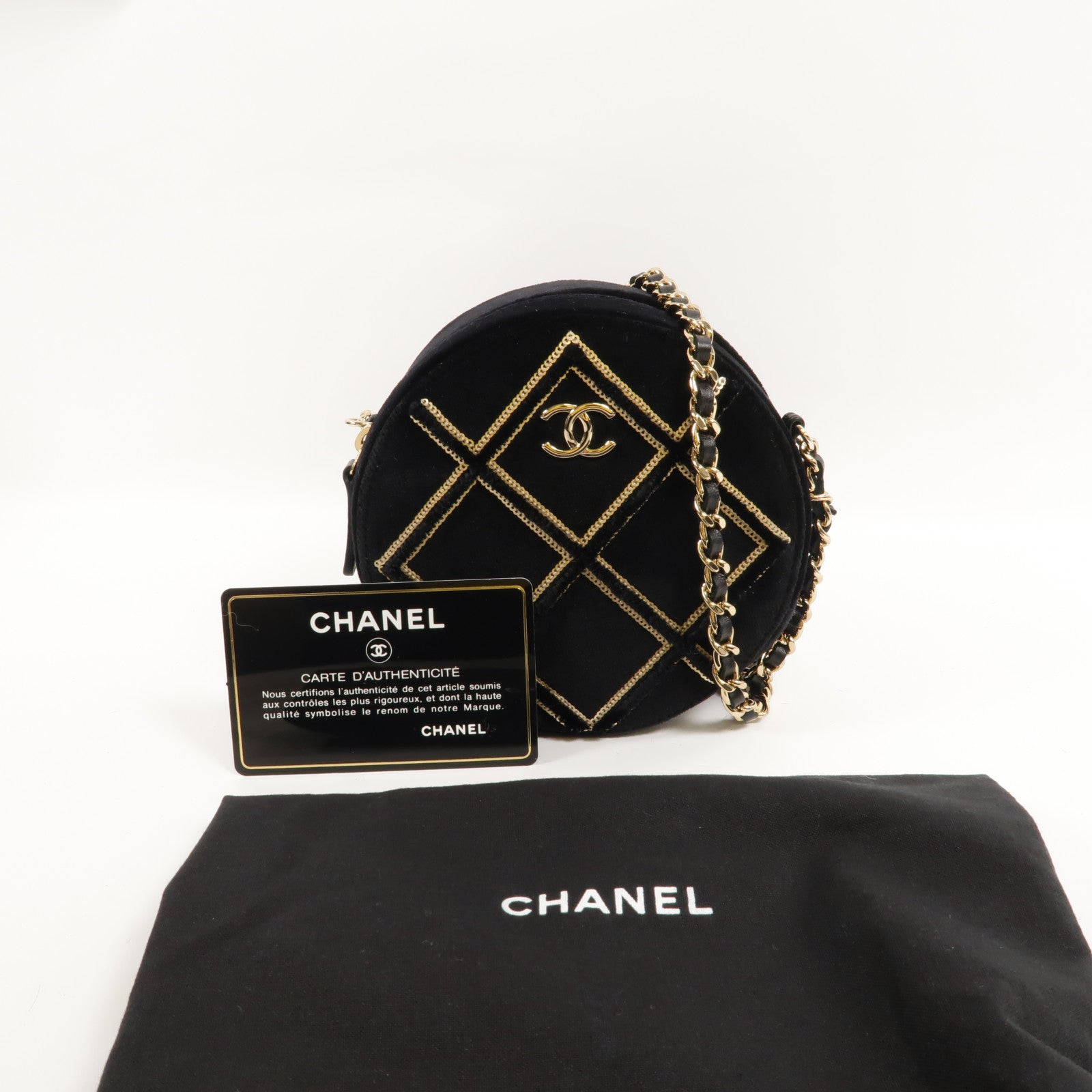 CHANEL 天鵝絨Round Vanity Case肩背袋