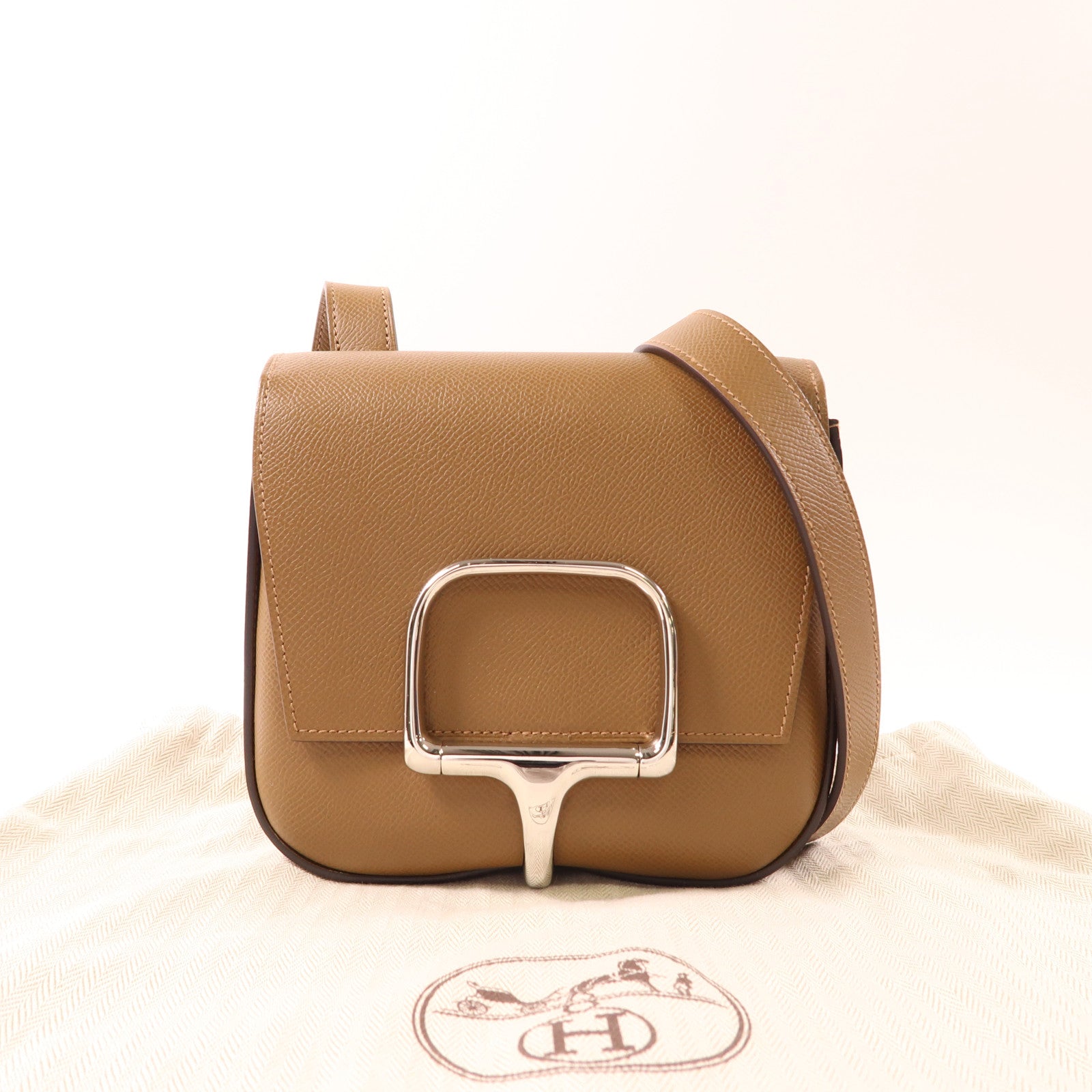 HERMES Epsom皮革Della Cavaller銀扣肩背袋37 Gold