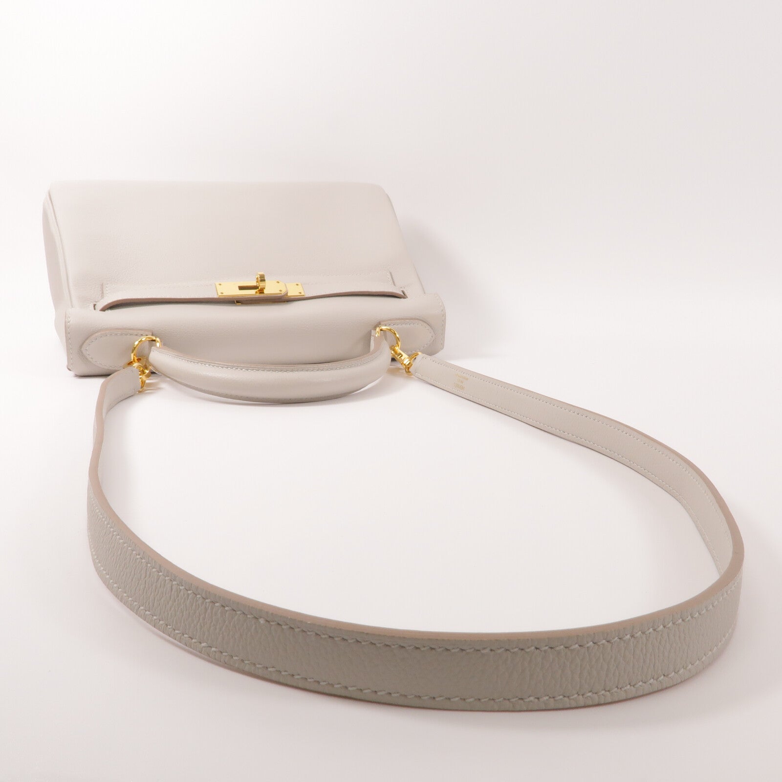 HERMES Evercolor皮革Kelly 28手挽肩背兩用袋Gris Pale