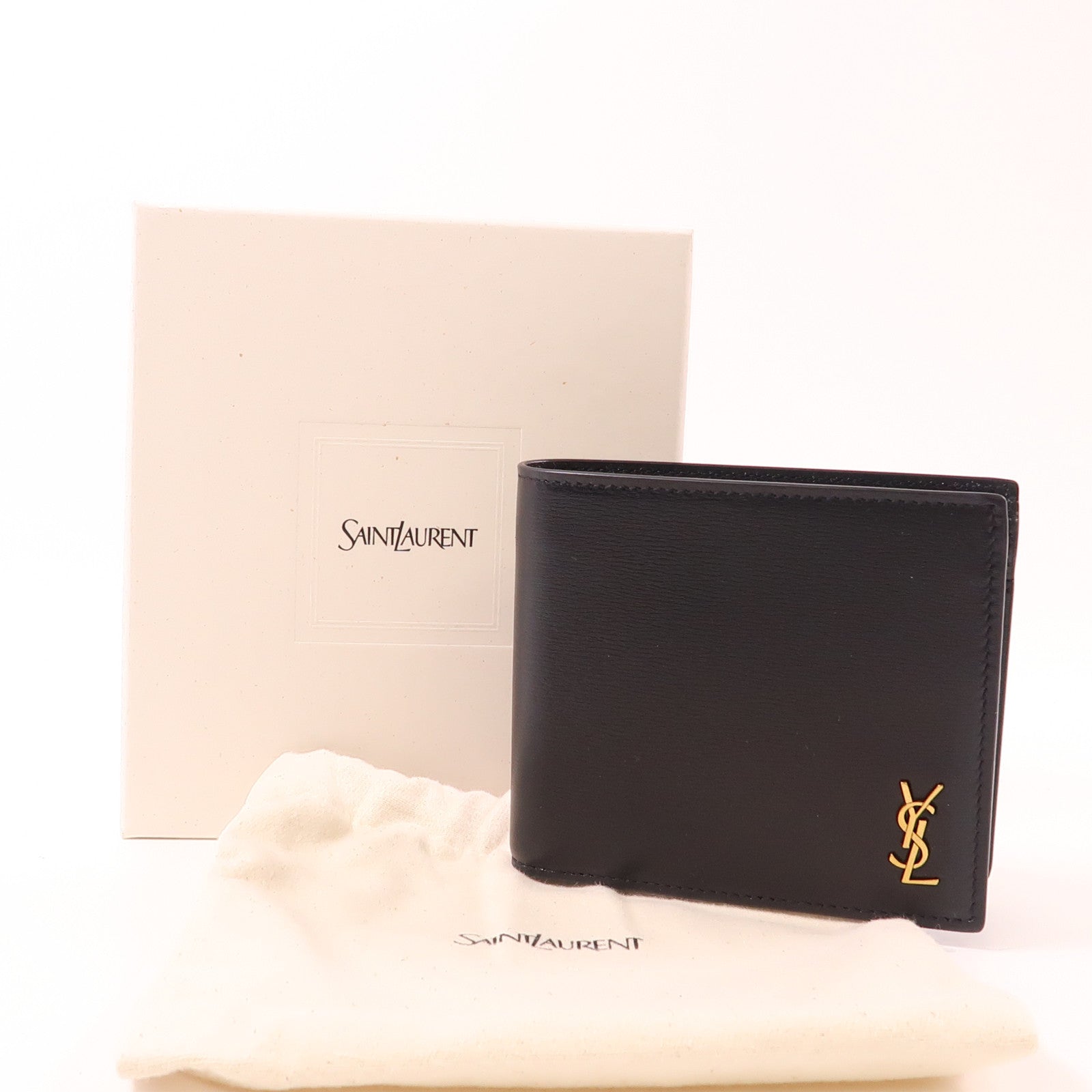SAINT LAURENT 【激減優惠】牛皮皮革Tiny Monogram Wallet金扣錢包