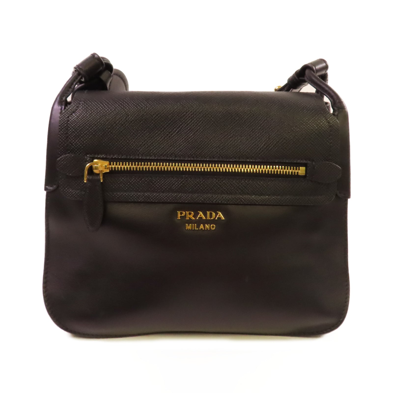 PRADA Saffiano皮革Corsaire Shoulder Bag金扣肩背袋黑色