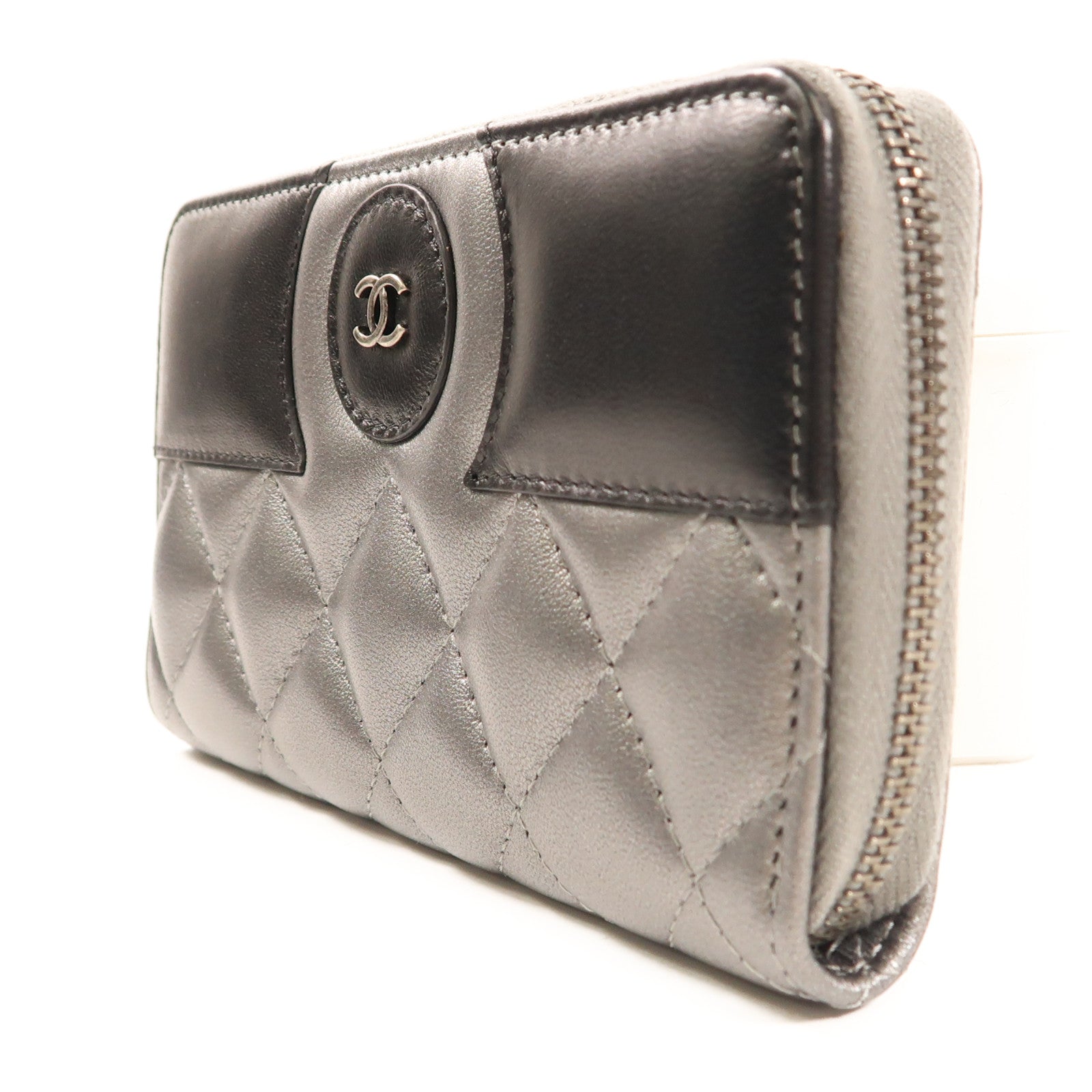 CHANEL 羊皮皮革Long Wallet銀扣長錢包