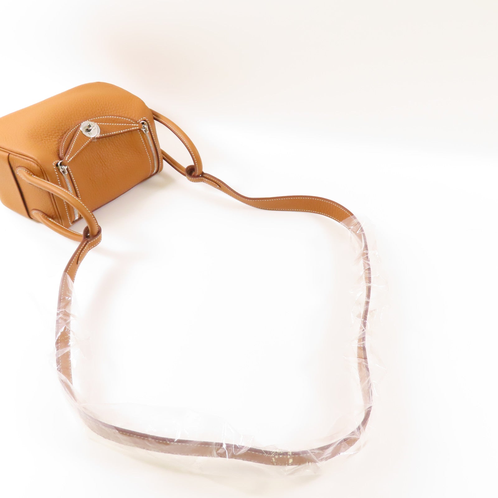 HERMES Clemence皮革Mini Lindy銀扣手挽肩背兩用袋Gold