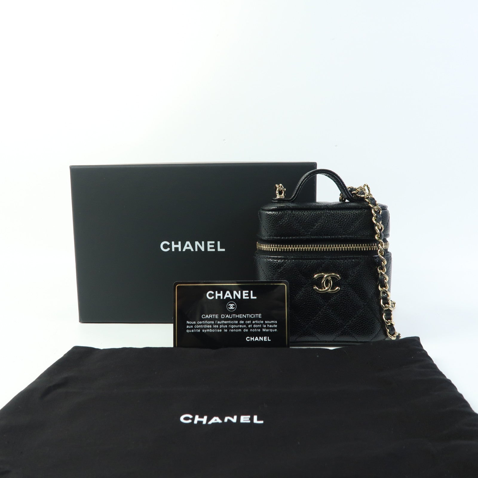 CHANEL 牛皮皮革Vanity Case金扣鏈帶肩背袋