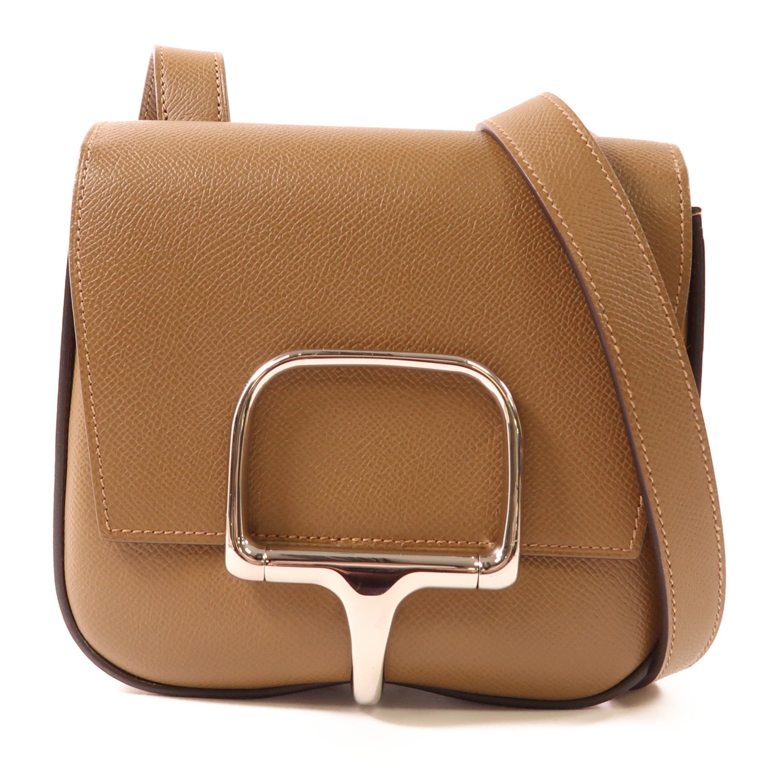HERMES Epsom皮革Della Cavaller銀扣肩背袋37 Gold
