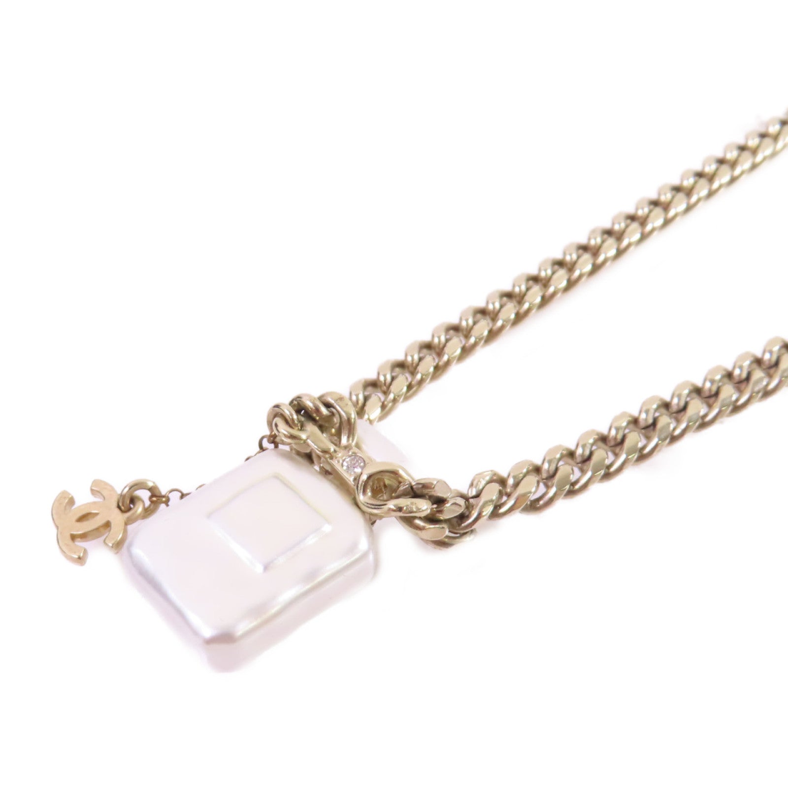 CHANEL 金屬/仿珍珠/水鑽Coco Chanel No.5 Necklace金扣項鏈白色/金色