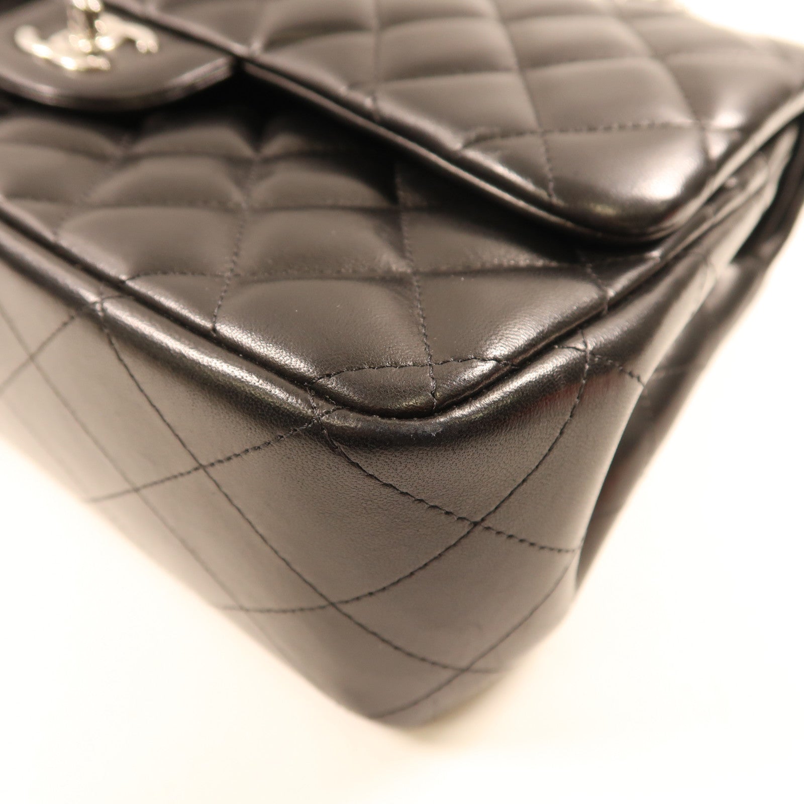 CHANEL 羊皮皮革Large Classic銀扣鏈帶肩背袋