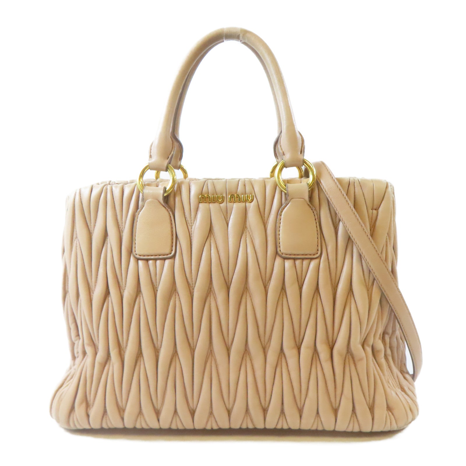 Miu Miu 皮革2Way Shoulder金扣手挽肩背兩用袋粉紅色