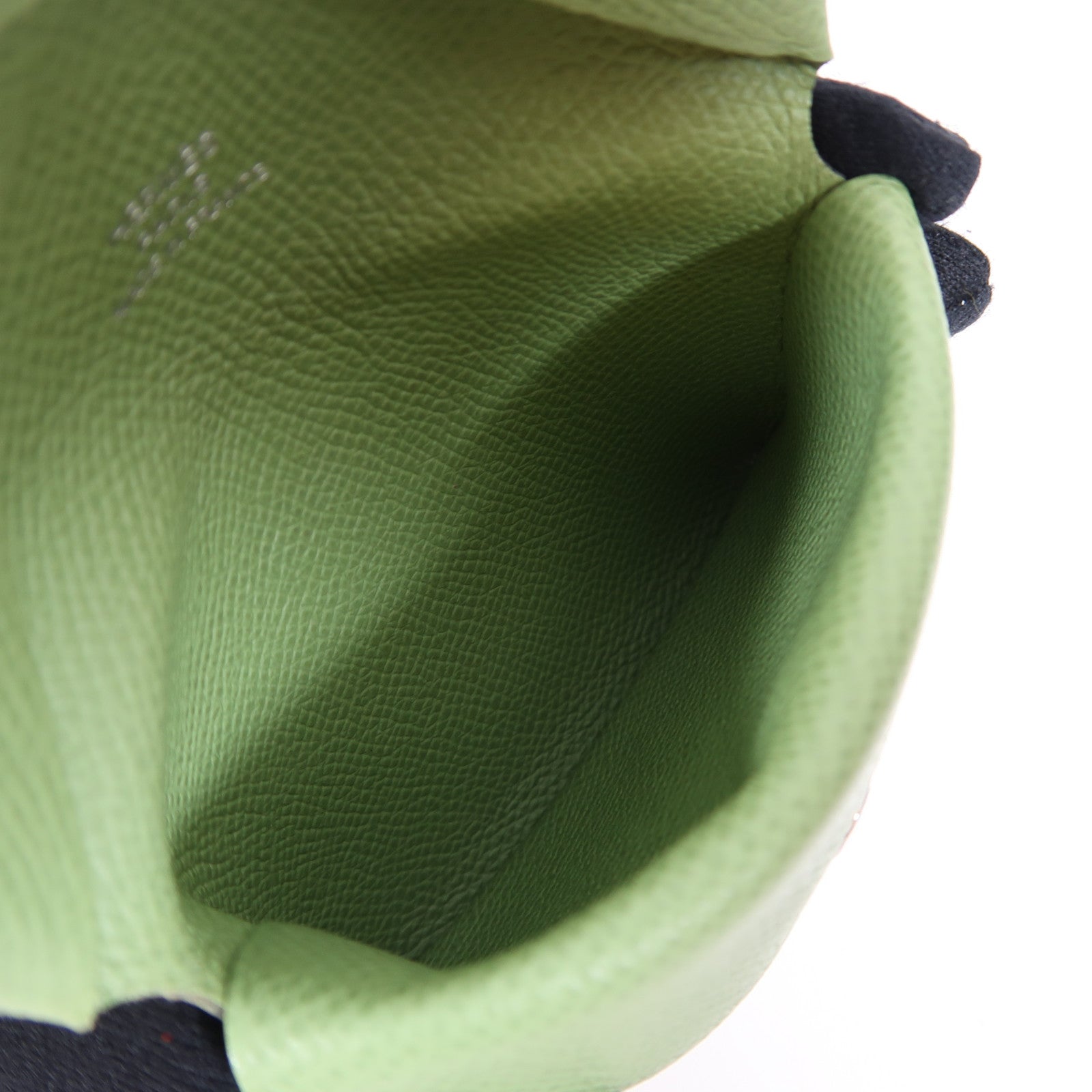 HERMES Epsom皮革Calvi Duo銀扣卡片套Vert Criquet綠色