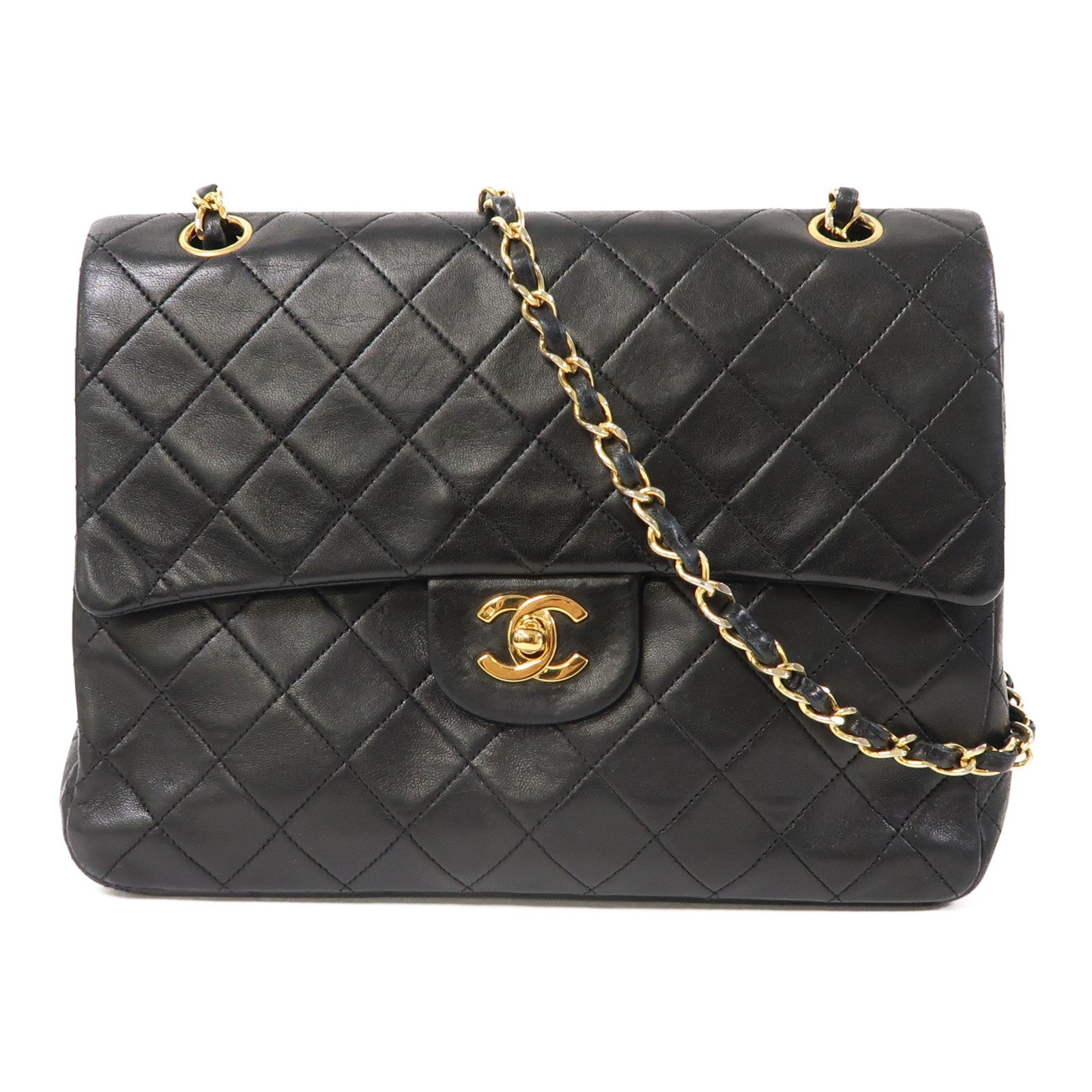 CHANEL 【激減優惠】菱格羊皮皮革Chain Shoulder金扣肩背袋黑色