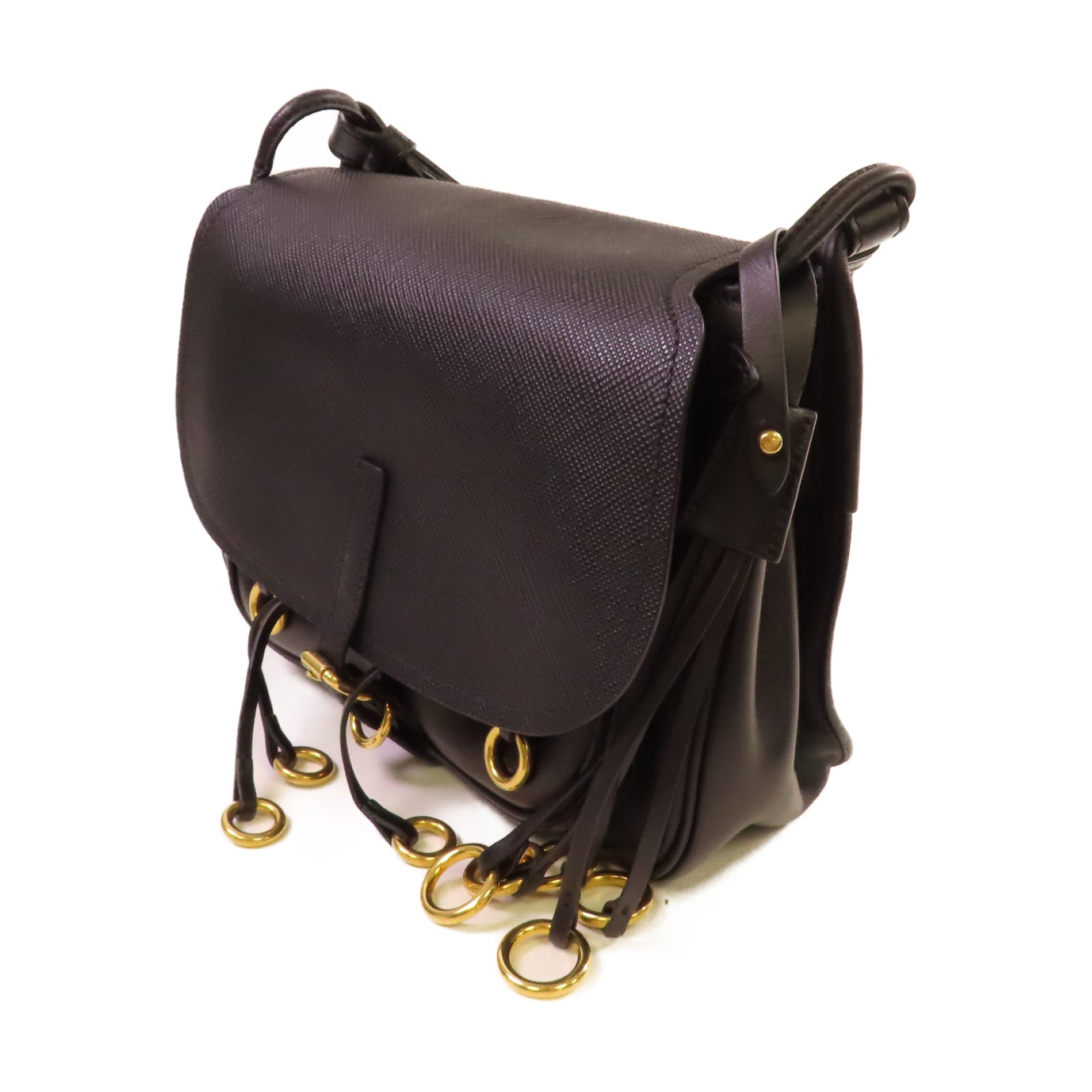 PRADA Saffiano皮革Corsaire Shoulder Bag金扣肩背袋黑色