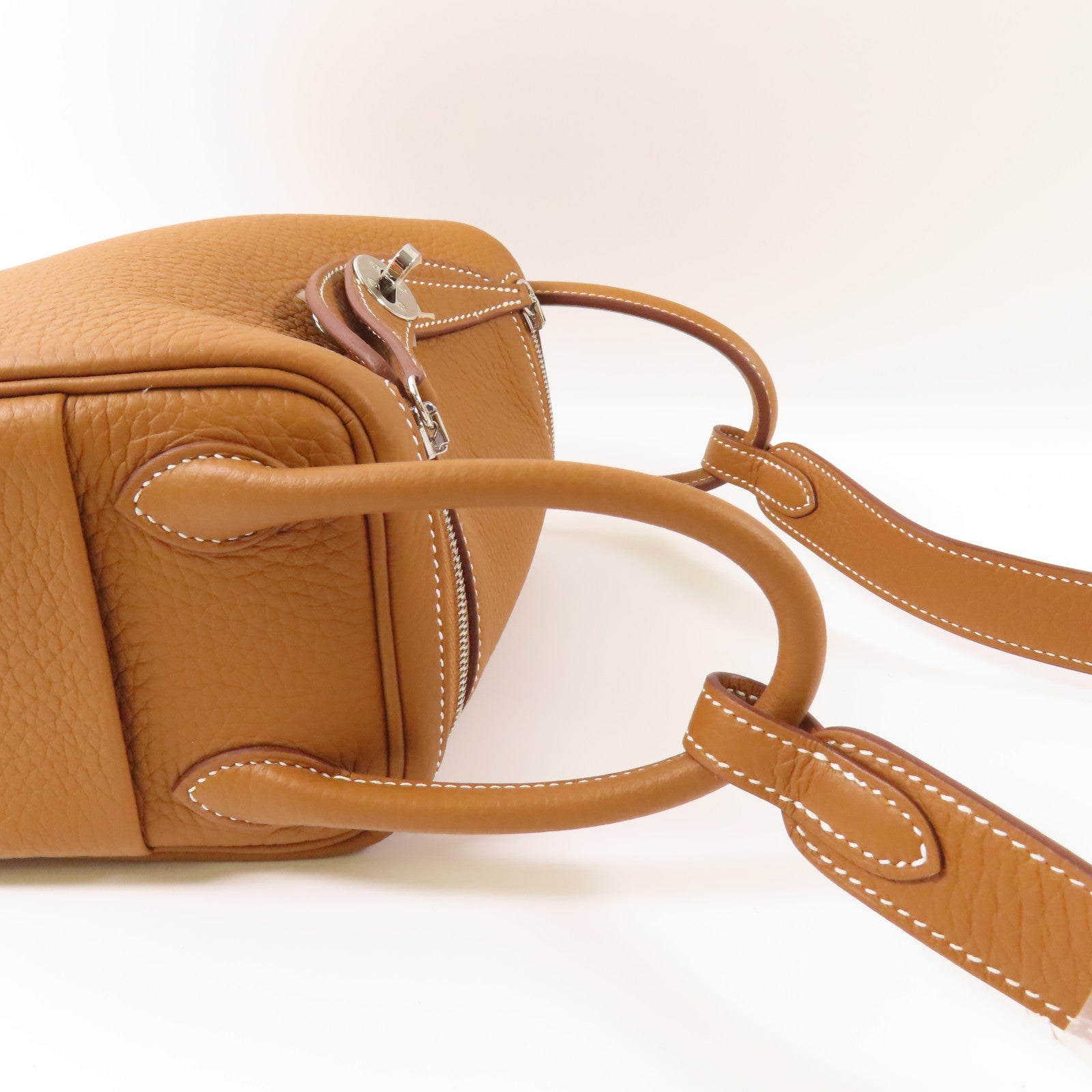 HERMES Clemence皮革Mini Lindy銀扣手挽肩背兩用袋Gold