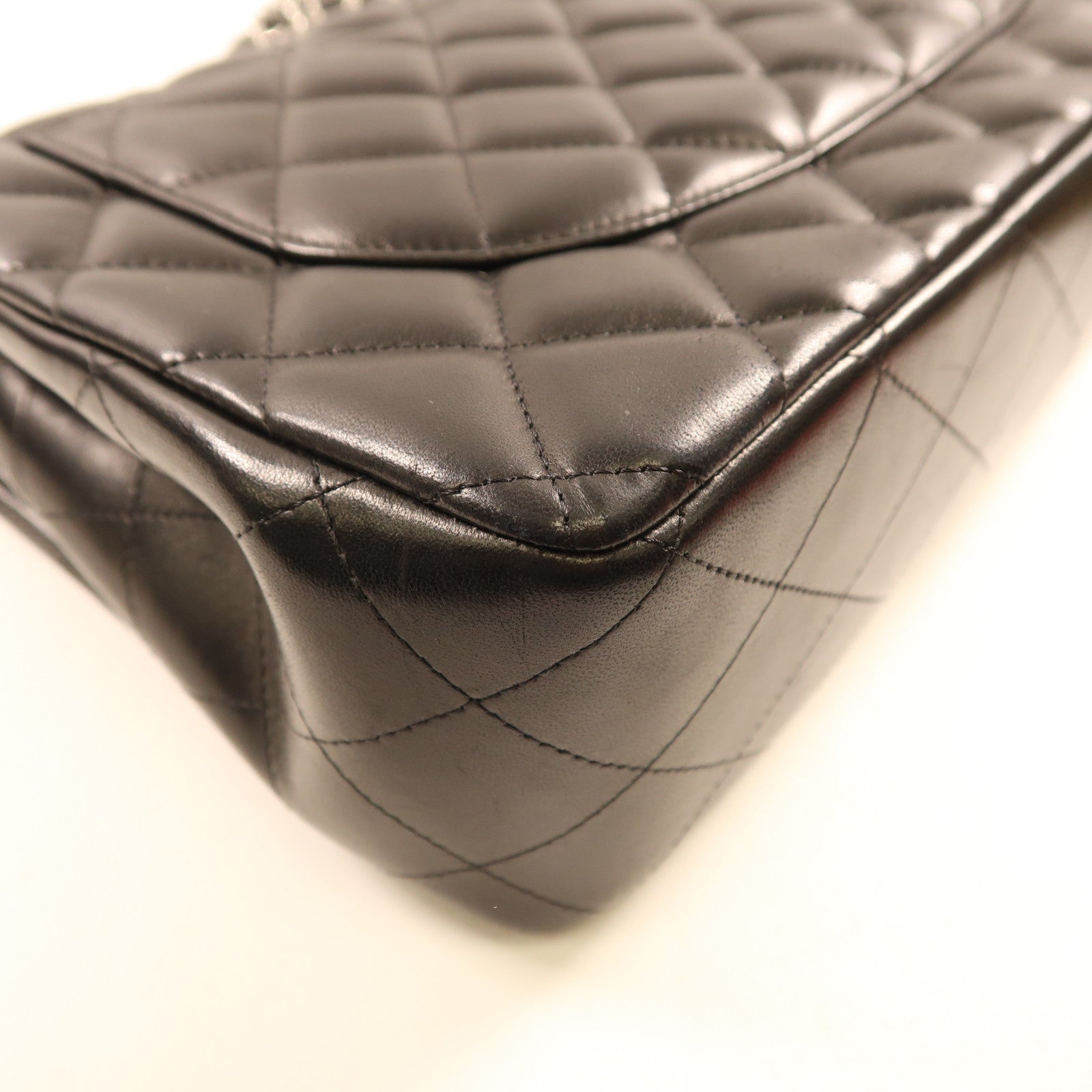 CHANEL 羊皮皮革Large Classic銀扣鏈帶肩背袋