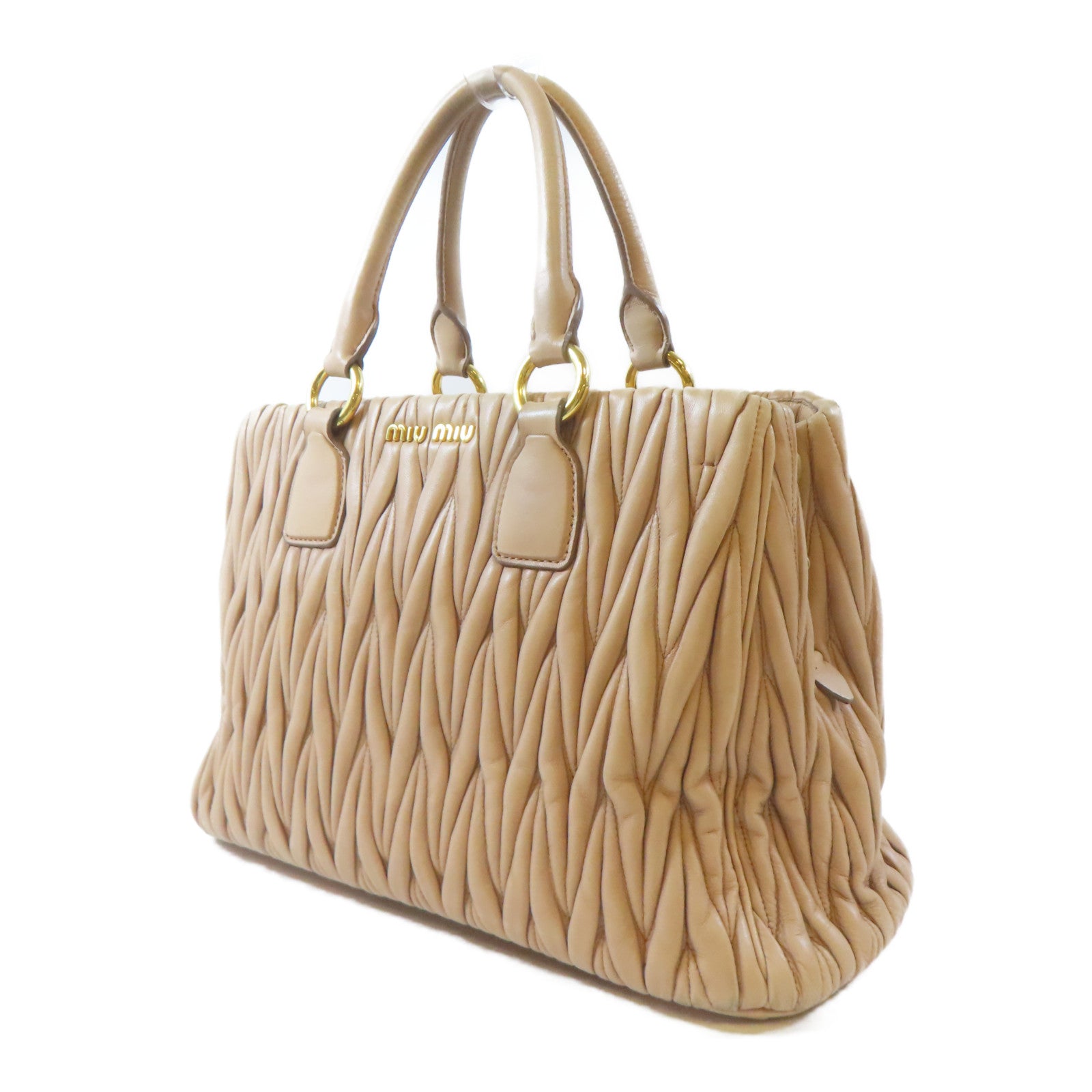 Miu Miu 皮革2Way Shoulder金扣手挽肩背兩用袋粉紅色