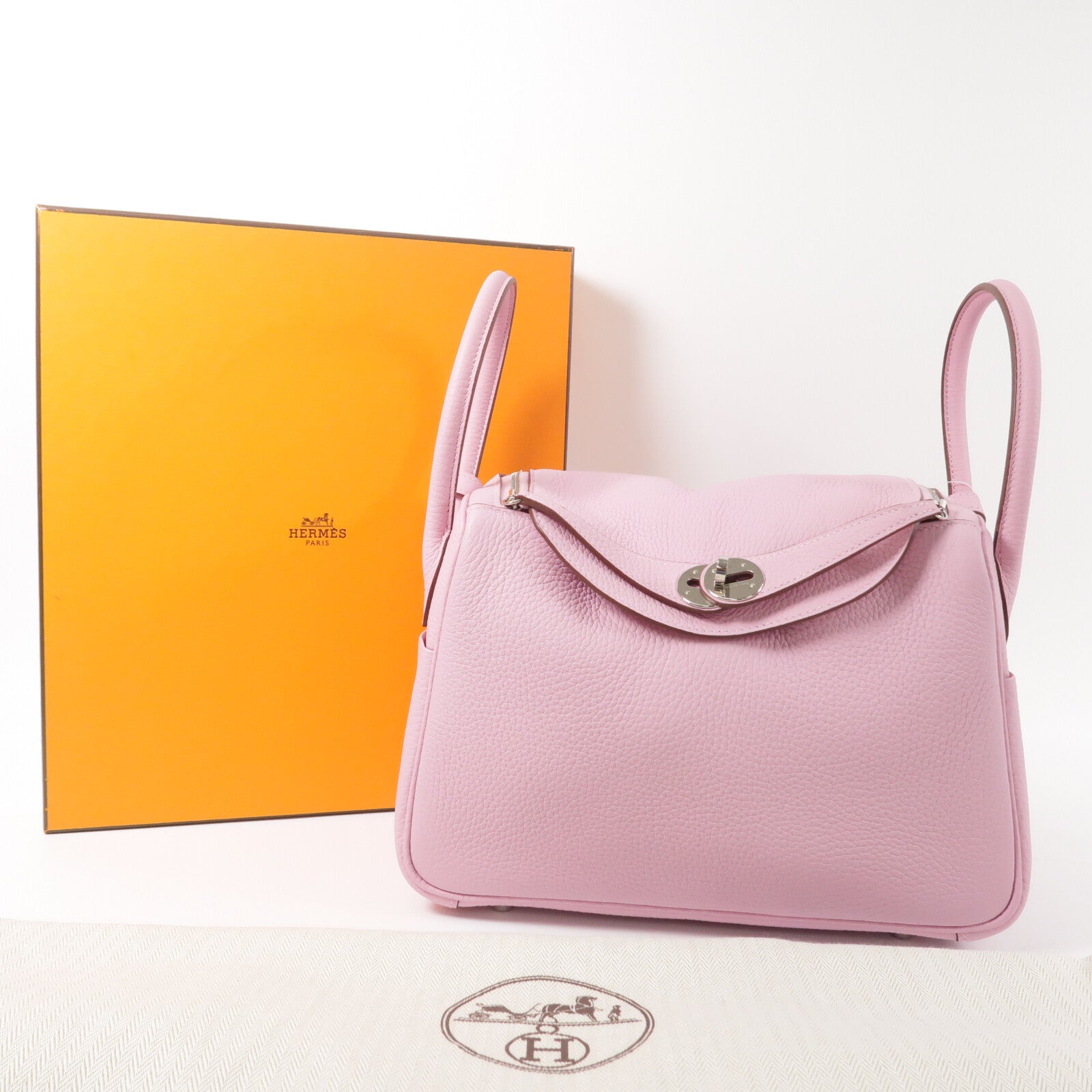 HERMES Clemence皮革Lindy 26手挽肩背兩用袋Mauve Sylvestre