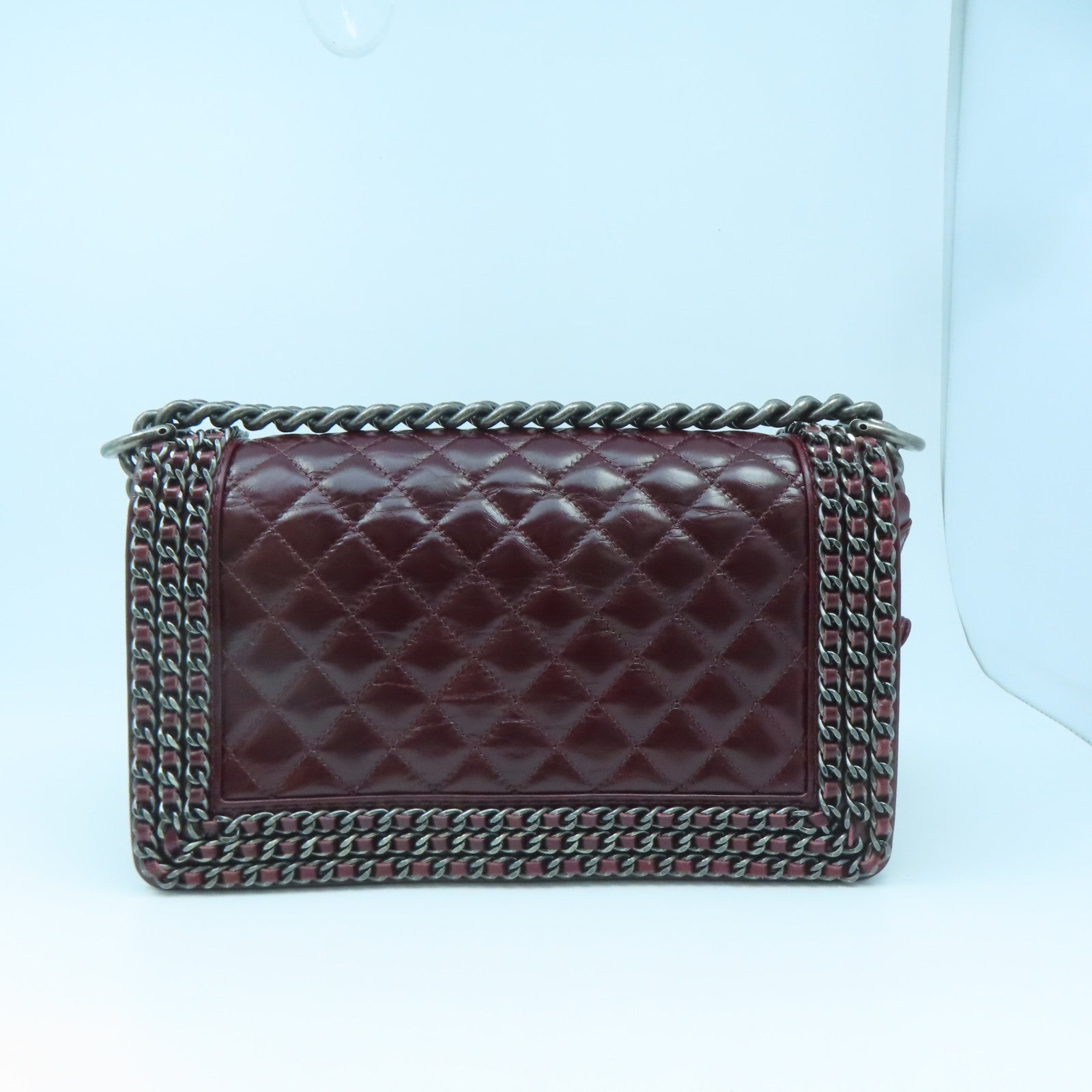 CHANEL Lingge cowhide leather Boy 25 silver buckle chain shoulder bag red