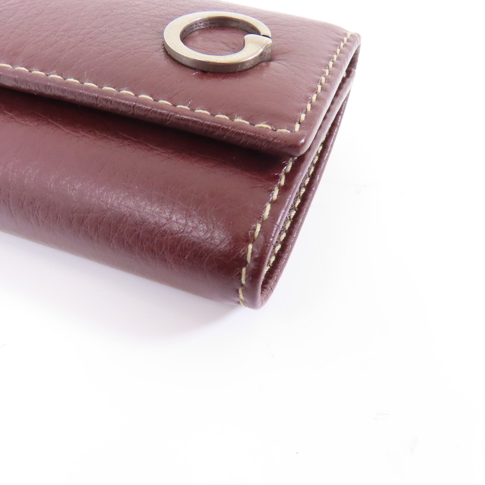 GUCCI 【激減優惠】牛皮皮革Key Case銀扣鎖匙包酒紅色