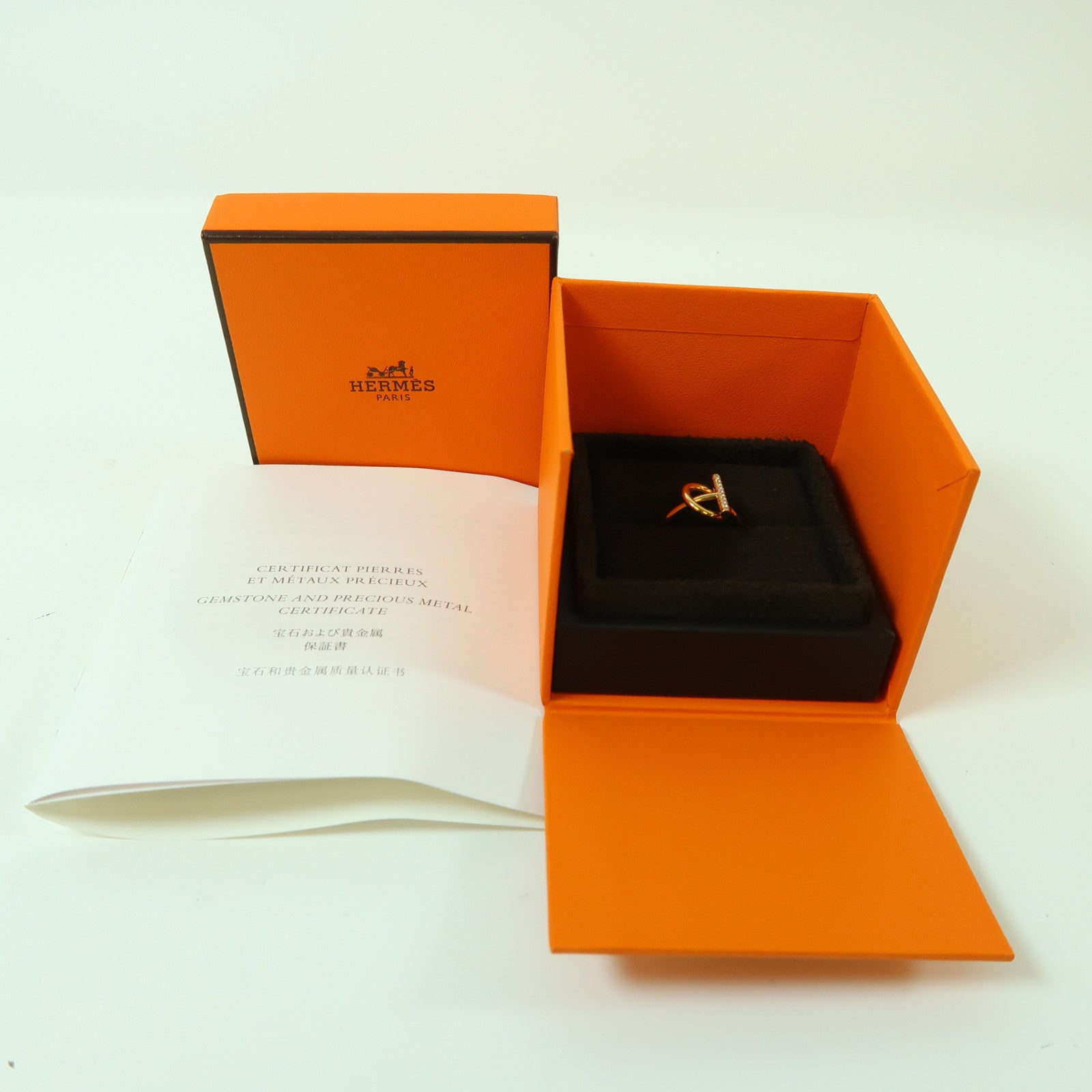 HERMES 18K玫瑰金Echappee Ring 0.07ct鑽石戒指Hermes#50/US#5.5