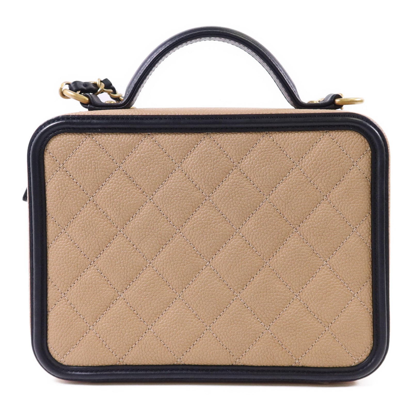 CHANEL 牛皮皮革Filigree Vanity Case Medium金扣鏈帶手挽肩背兩用袋