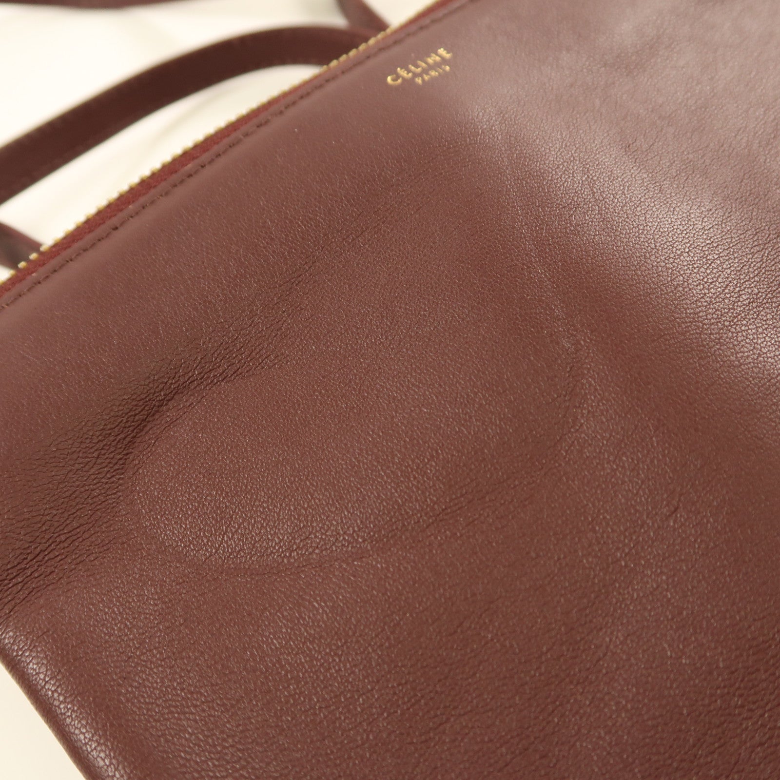 CELINE 牛皮皮革Trio金扣肩背袋酒紅色