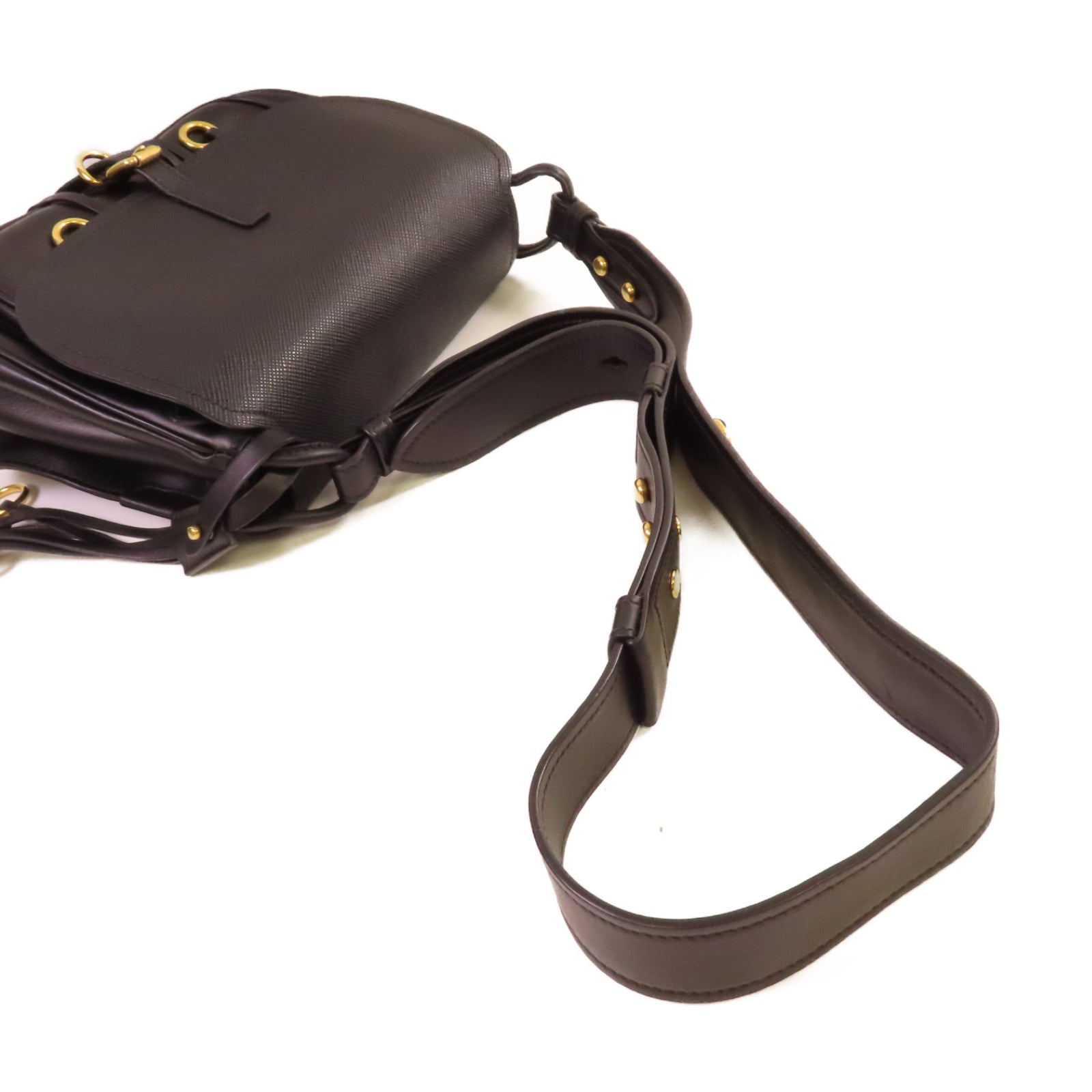 PRADA Saffiano皮革Corsaire Shoulder Bag金扣肩背袋黑色